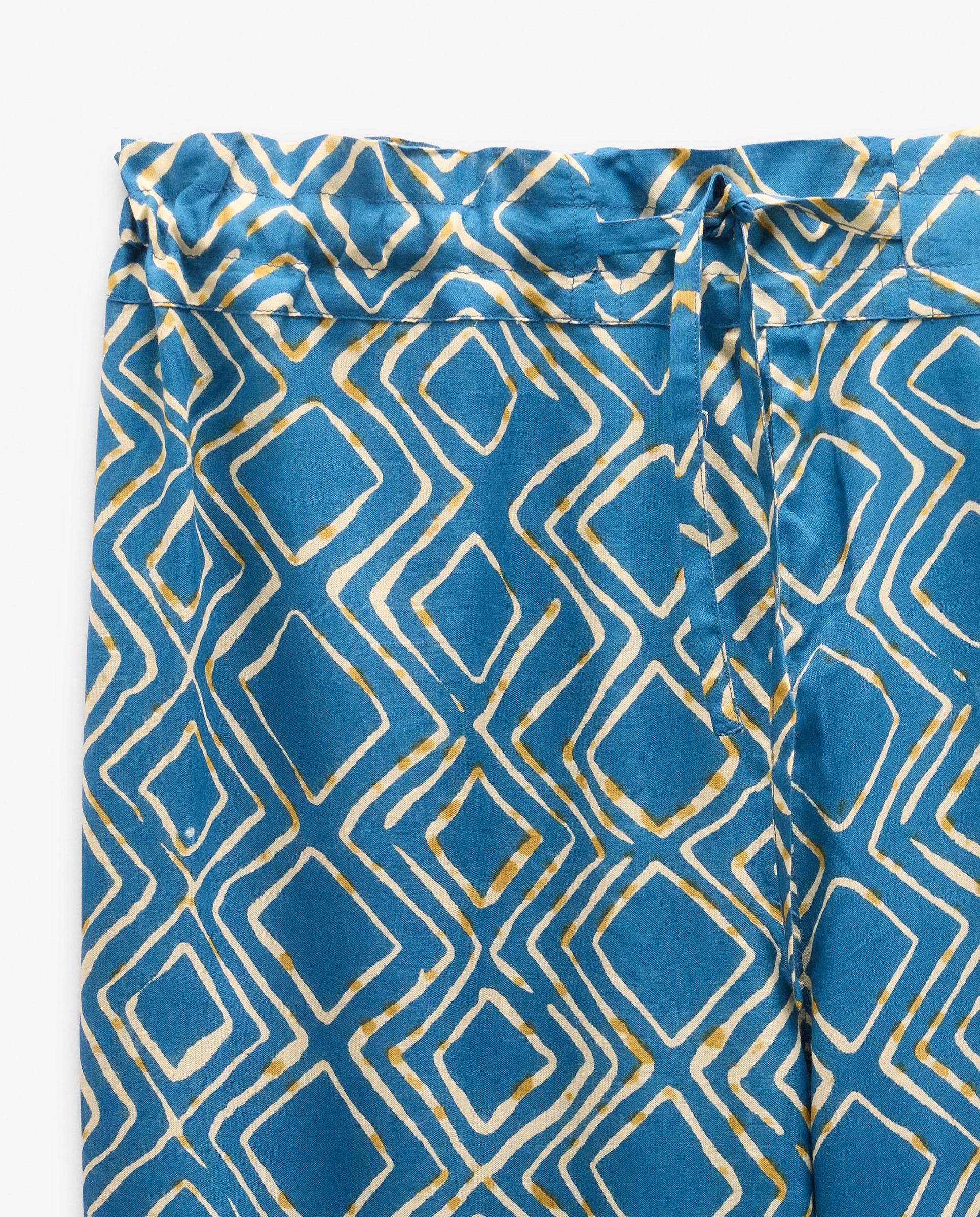 Pantalones anchos de mujer con cintura elástica y estampado geométrico - Parfois - Azul Azul-8