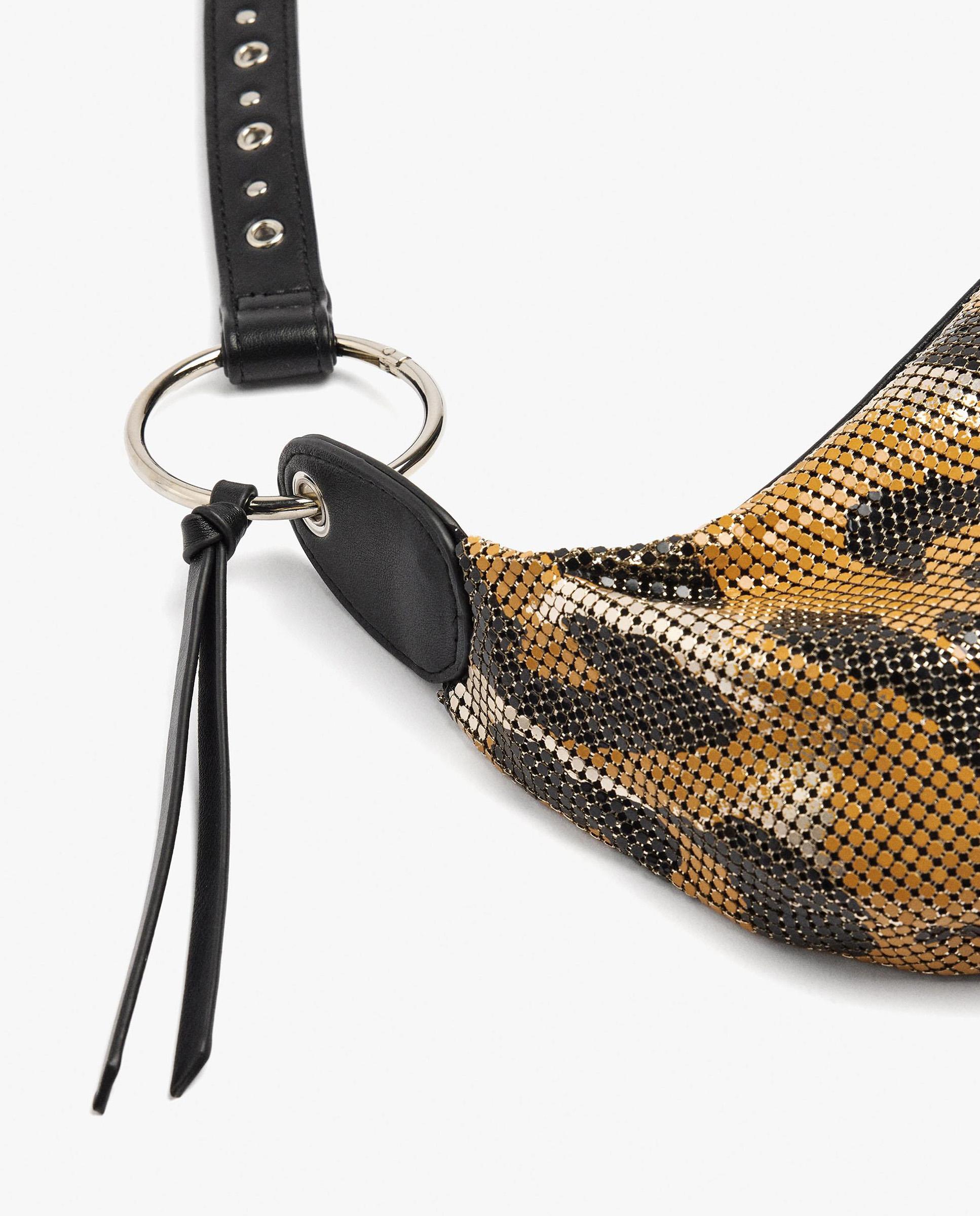 Bandolera de mujer alargada con cierre de cremallera y cuentas con estampado animal print - Parfois - Multicolor Multicolor-3