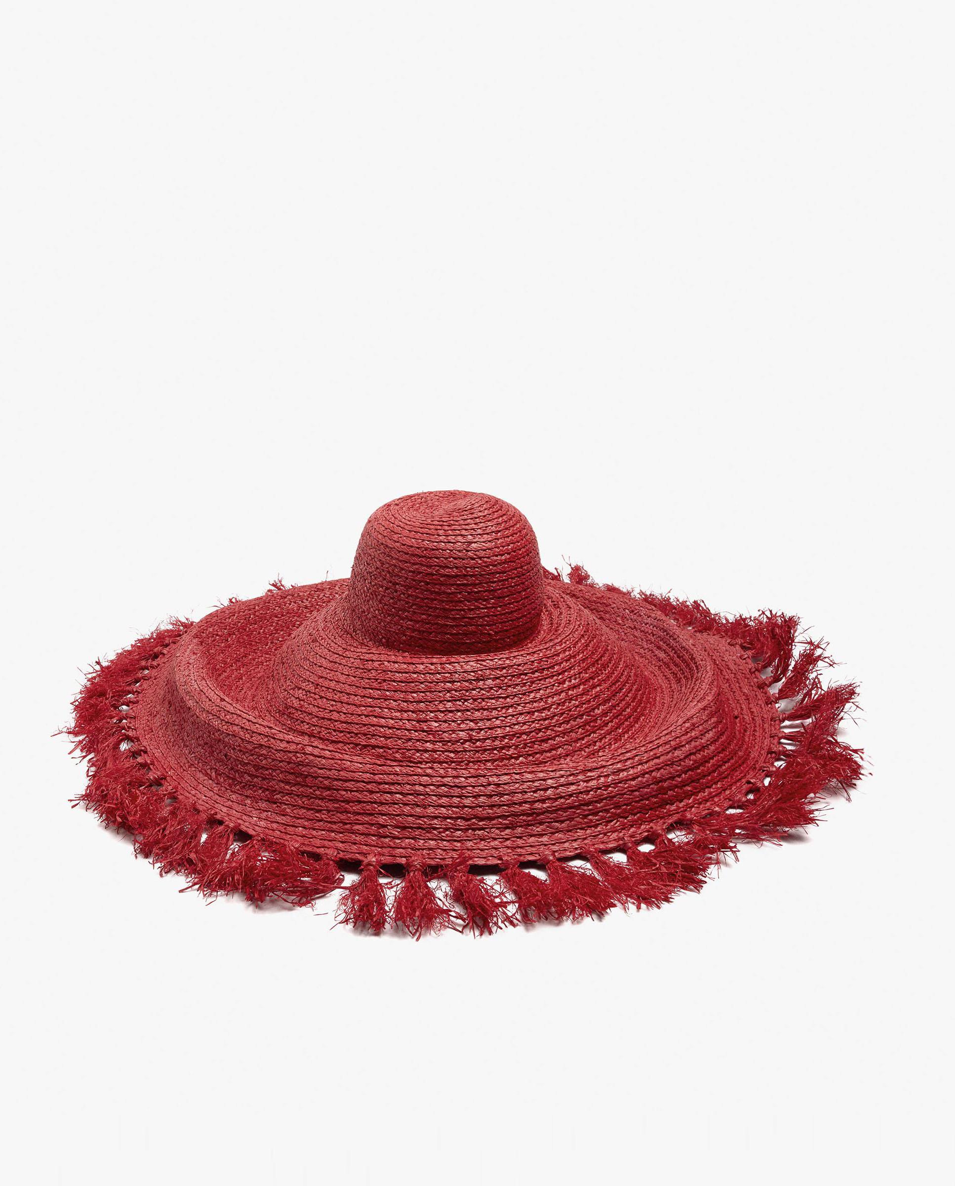 Imagen 0 de Sombrero de mujer estilo pamela con pespuntes en bordes Rojo