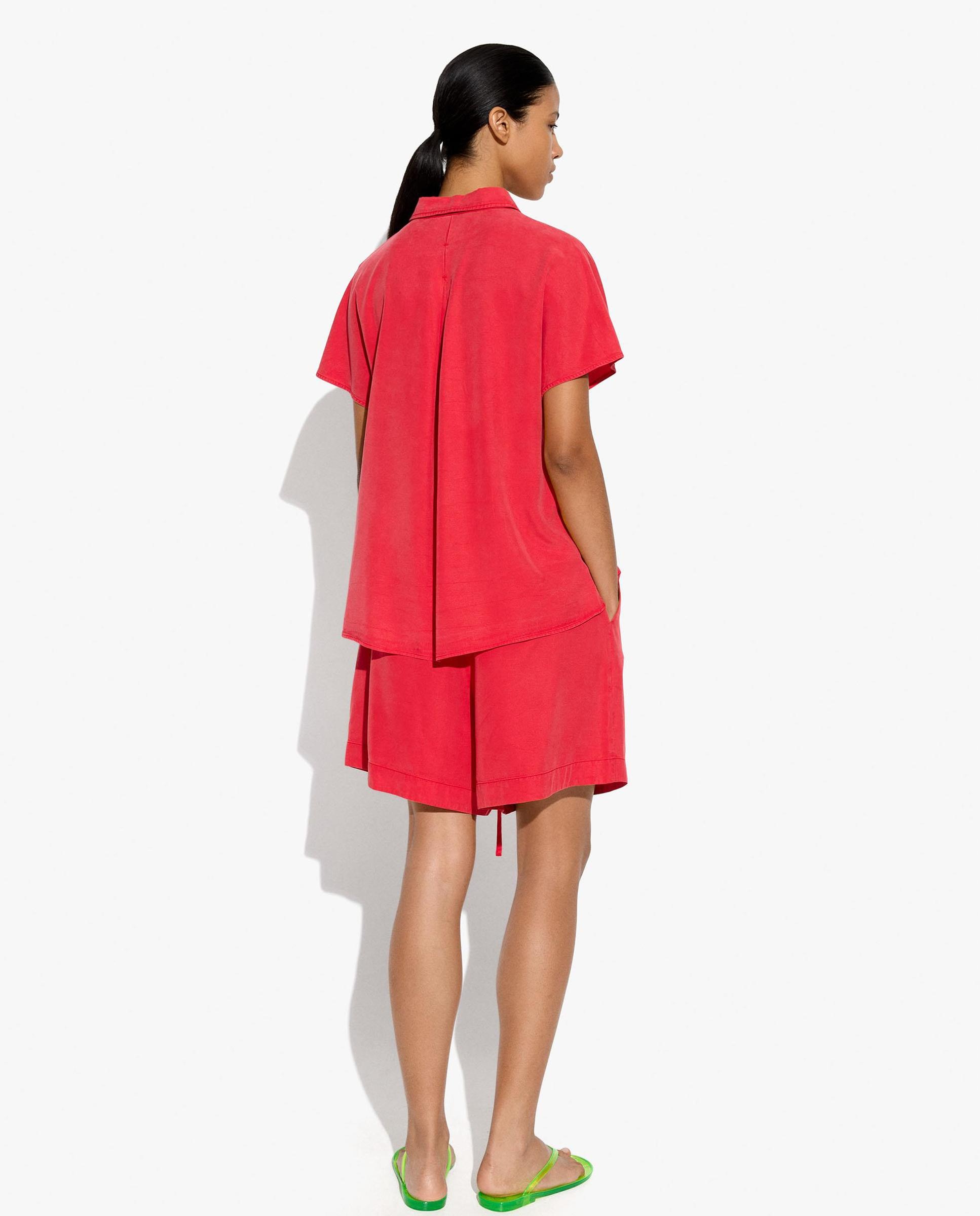 Camisa de mujer 100% liocel de manga corta en liso - Parfois - Rojo Rojo-4