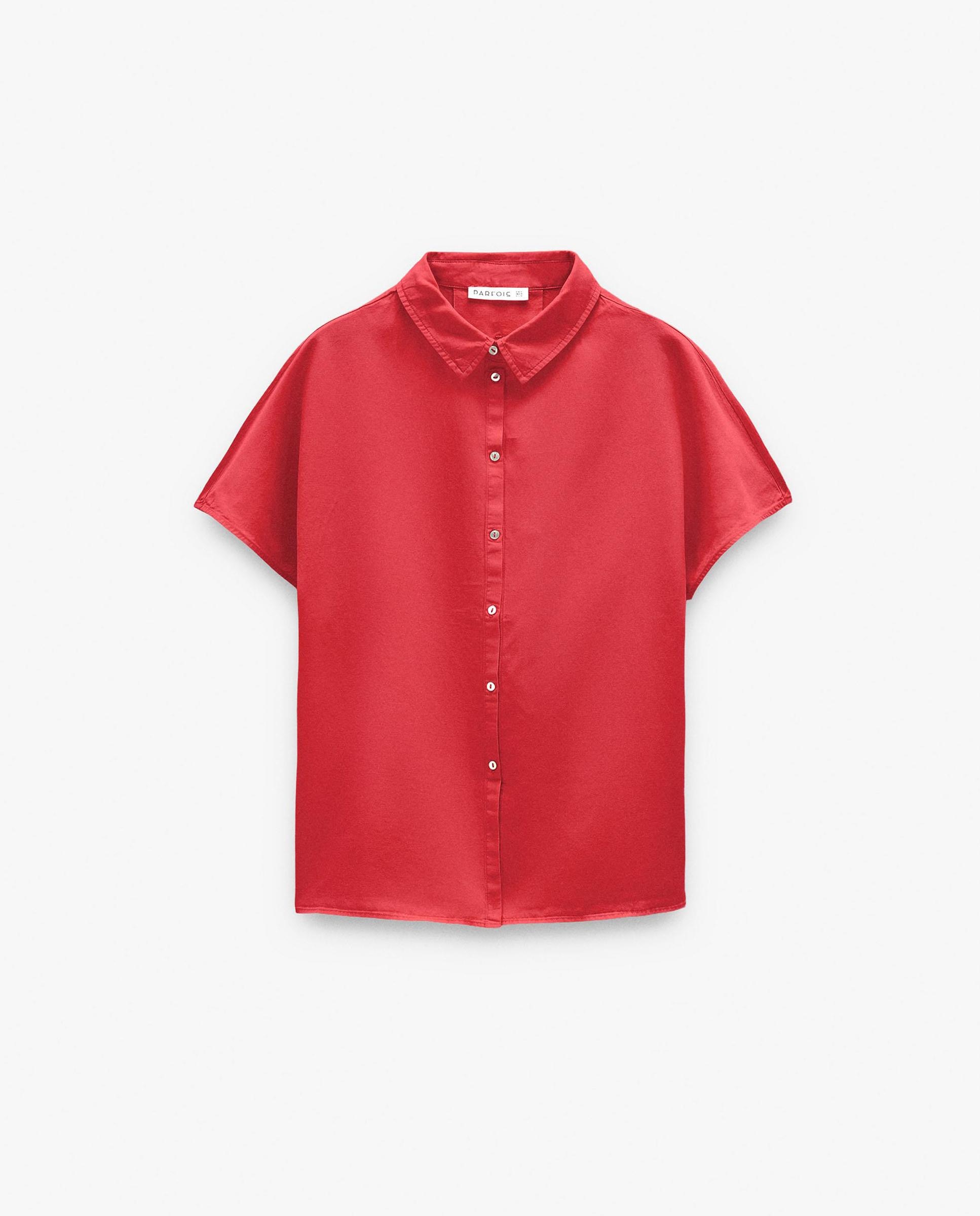 Camisa de mujer 100% liocel de manga corta en liso - Parfois - Rojo Rojo-7
