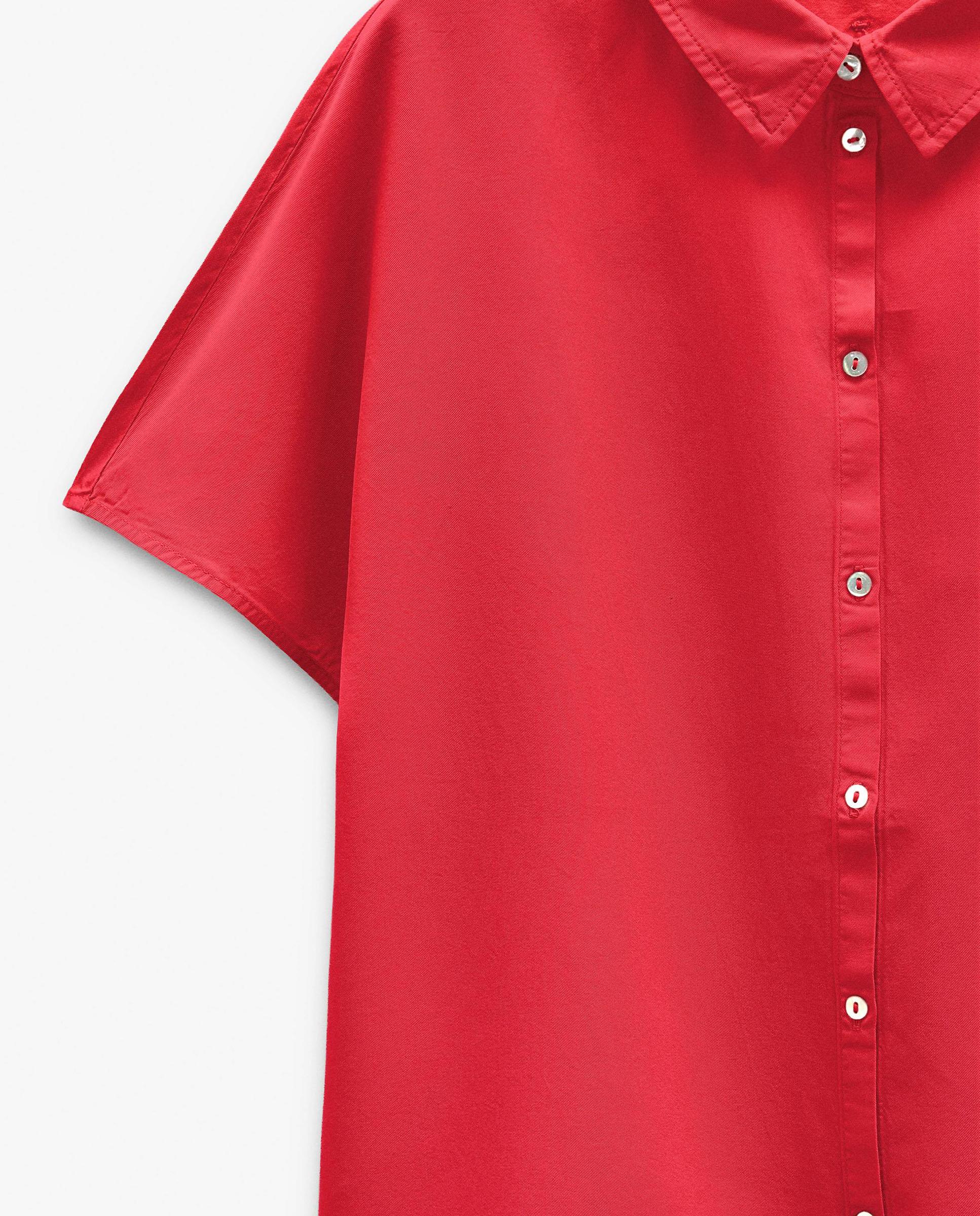 Camisa de mujer 100% liocel de manga corta en liso - Parfois - Rojo Rojo-6
