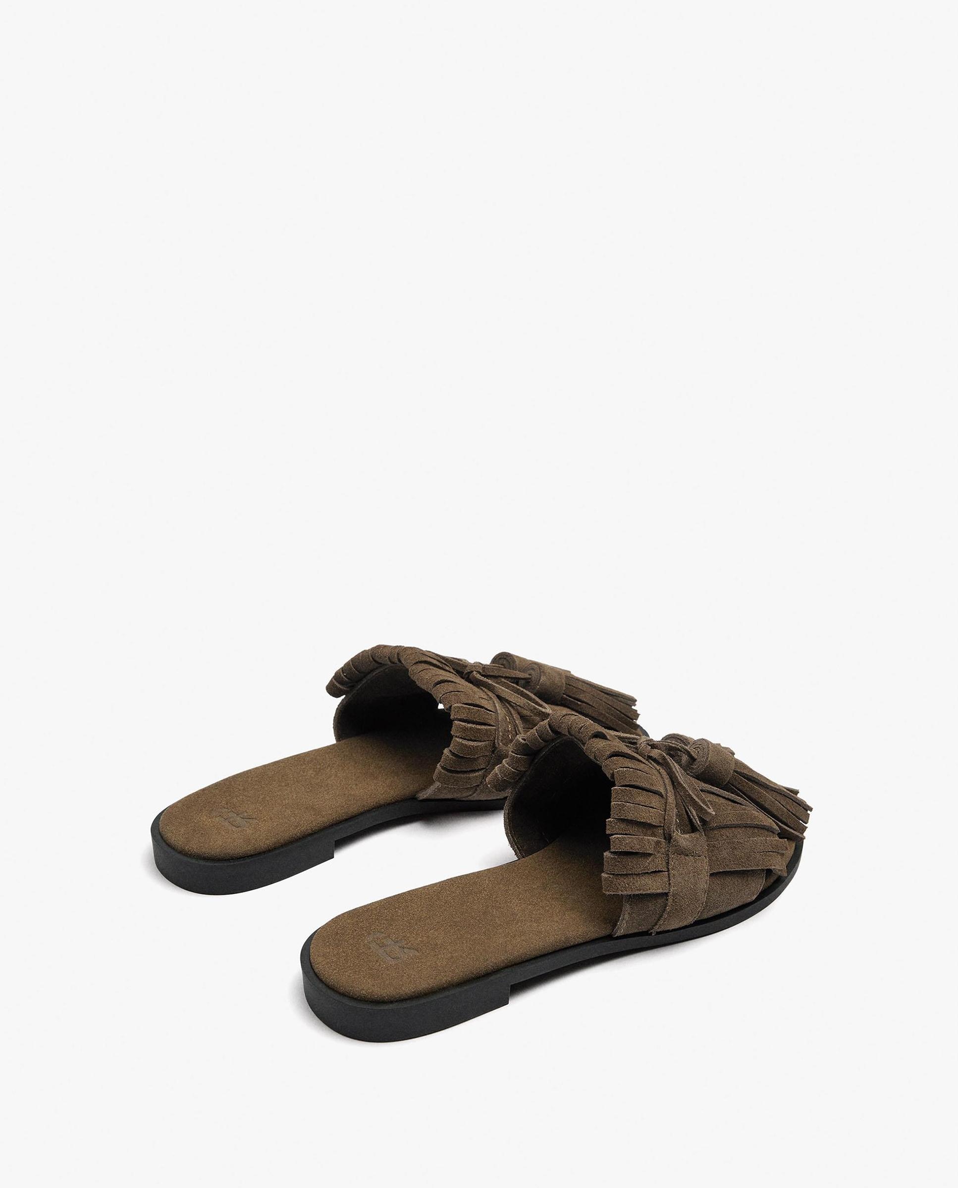 Sandalias de pala de mujer 100% piel con flecos decorativos - Parfois - Camel Camel-4