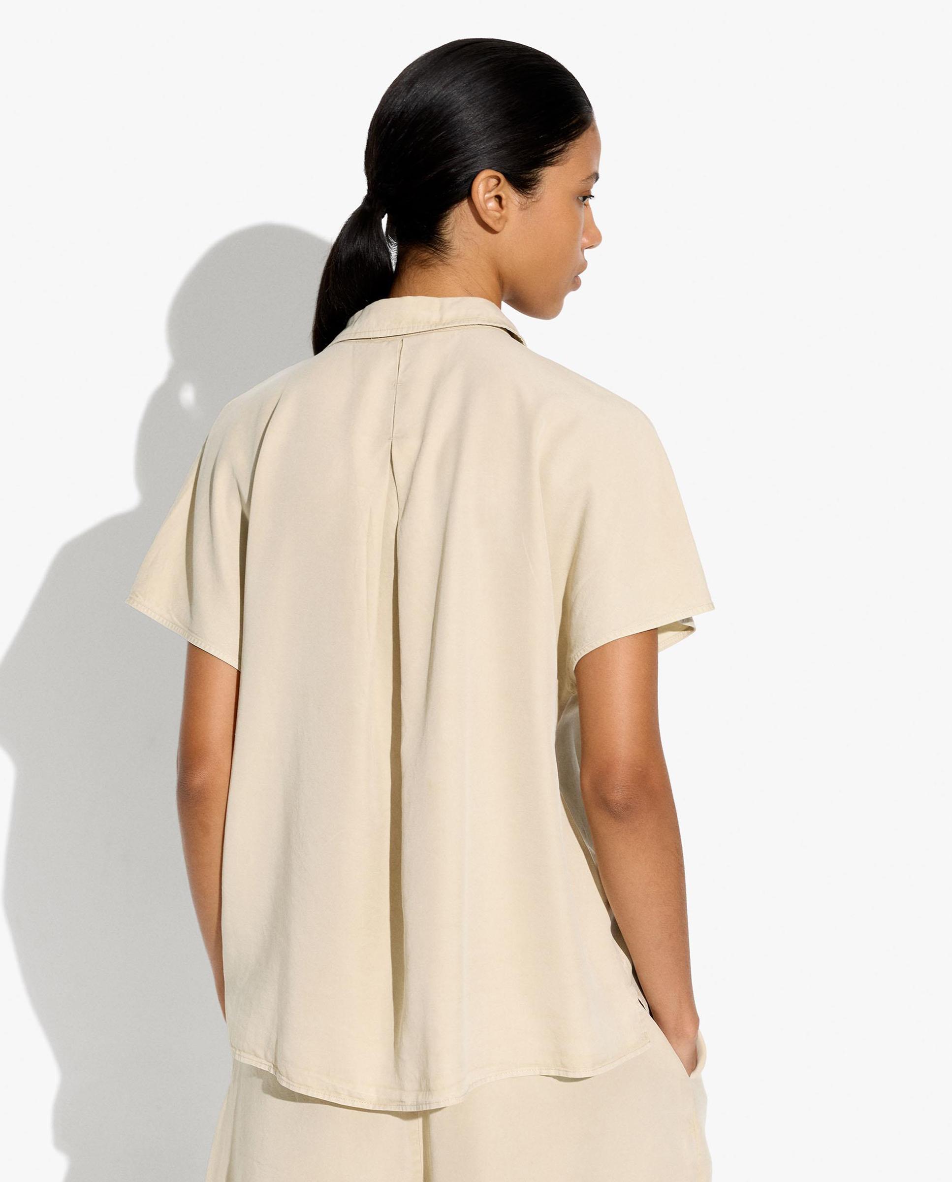 Camisa de mujer 100% liocel de manga corta en liso - Parfois - Beige Beige-4