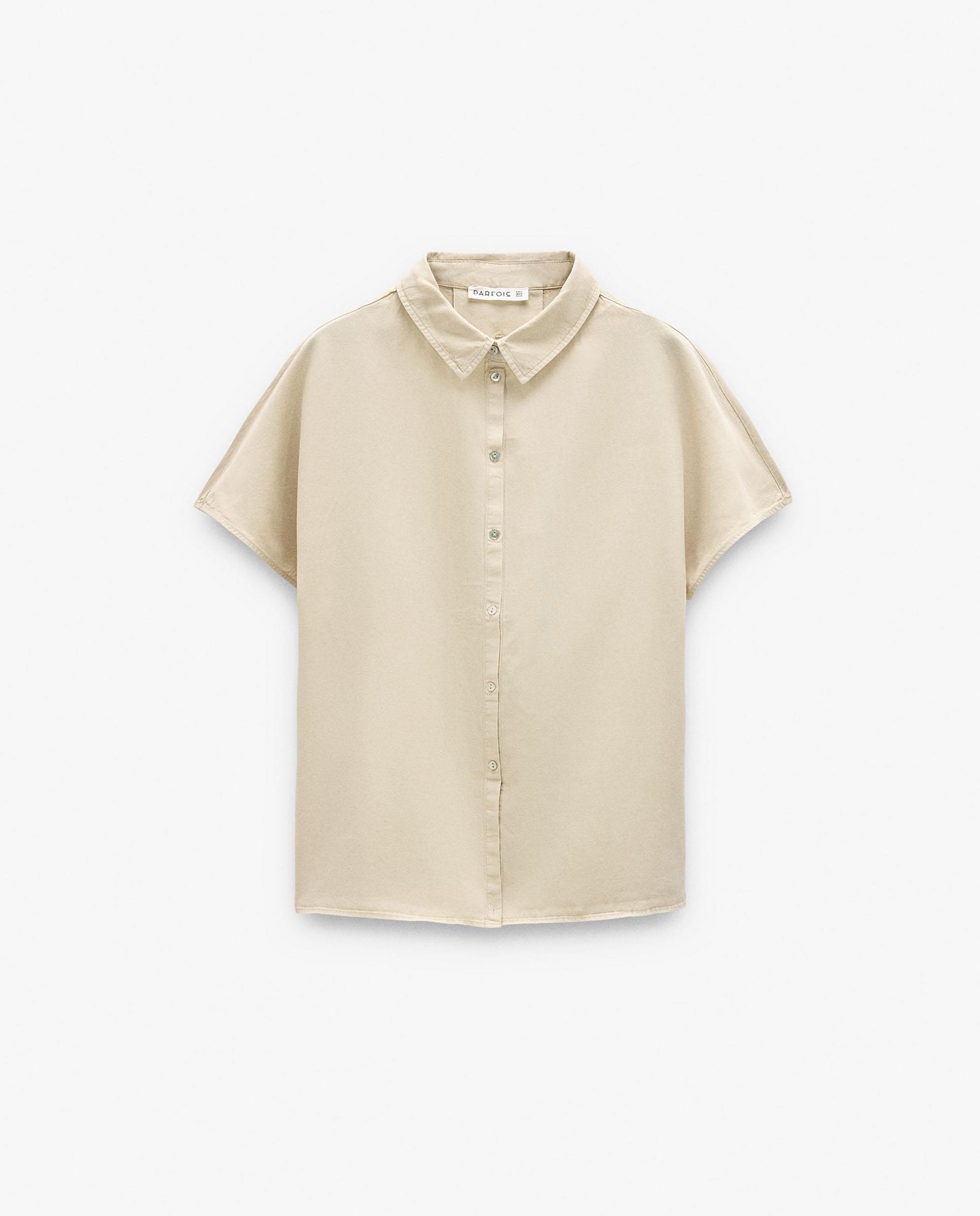Camisa de mujer 100% liocel de manga corta en liso - Parfois - Beige Beige-6