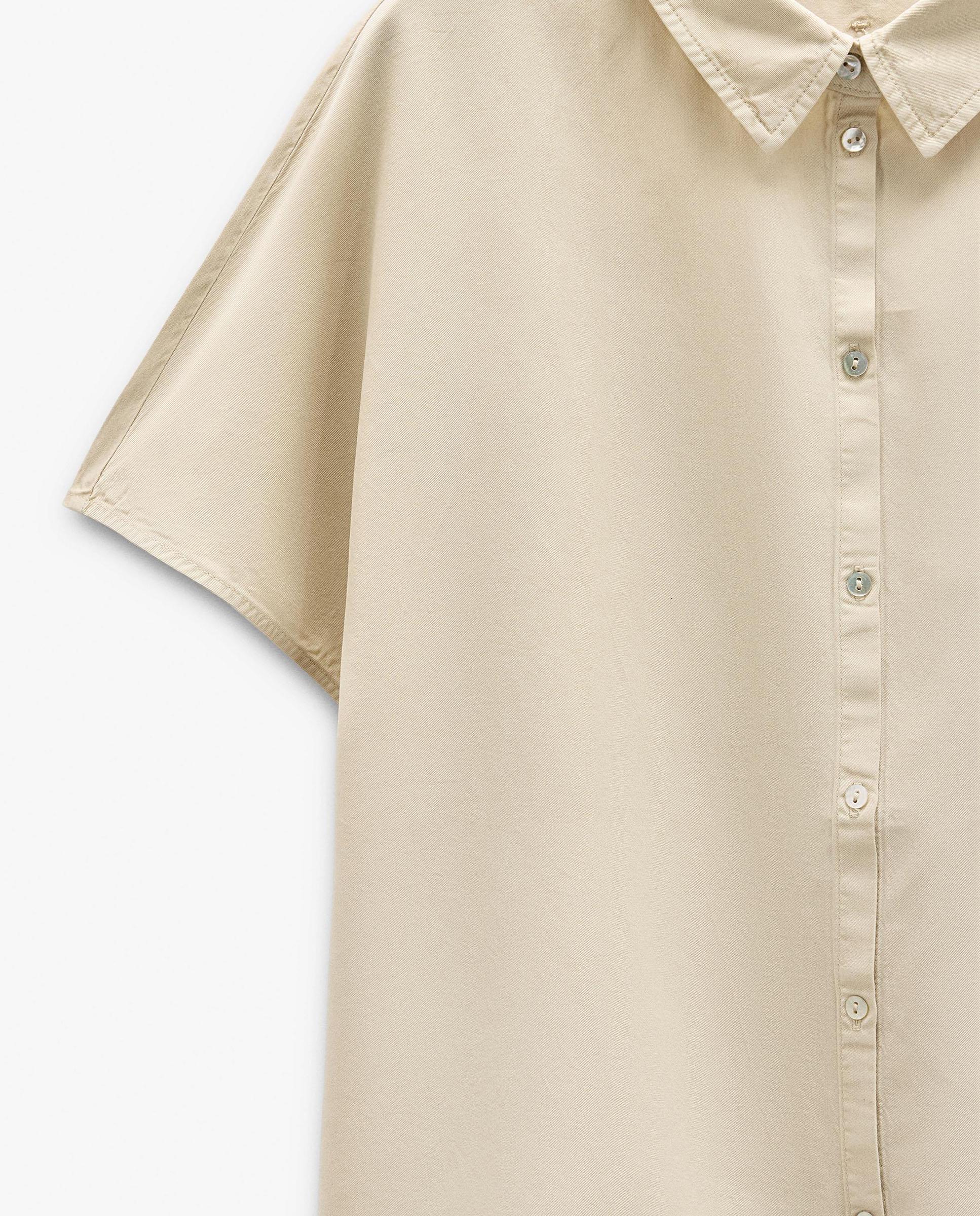 Camisa de mujer 100% liocel de manga corta en liso - Parfois - Beige Beige-5