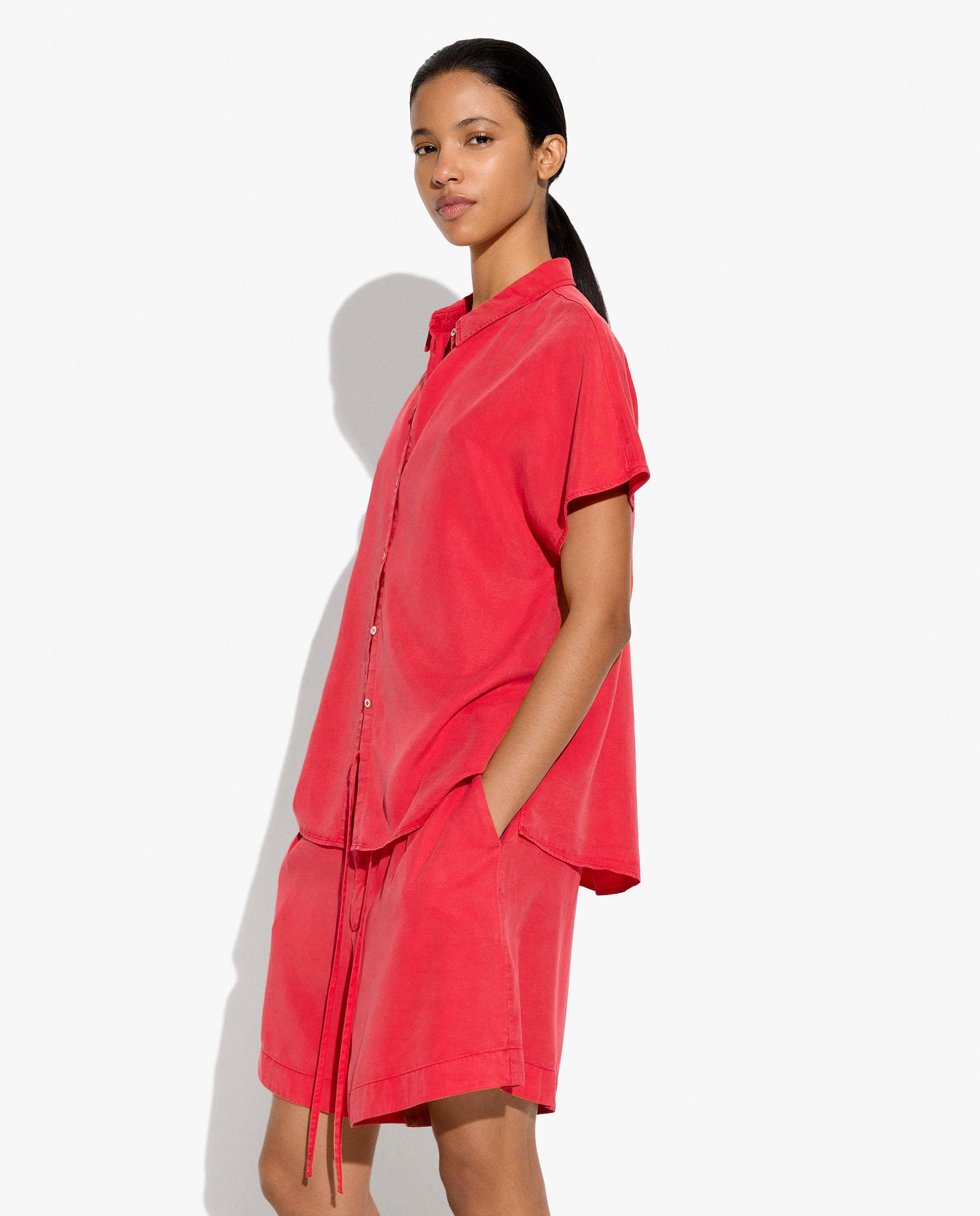 Short de mujer 100% liocel con cordón ajustable en liso - Parfois - Rojo Rojo-3