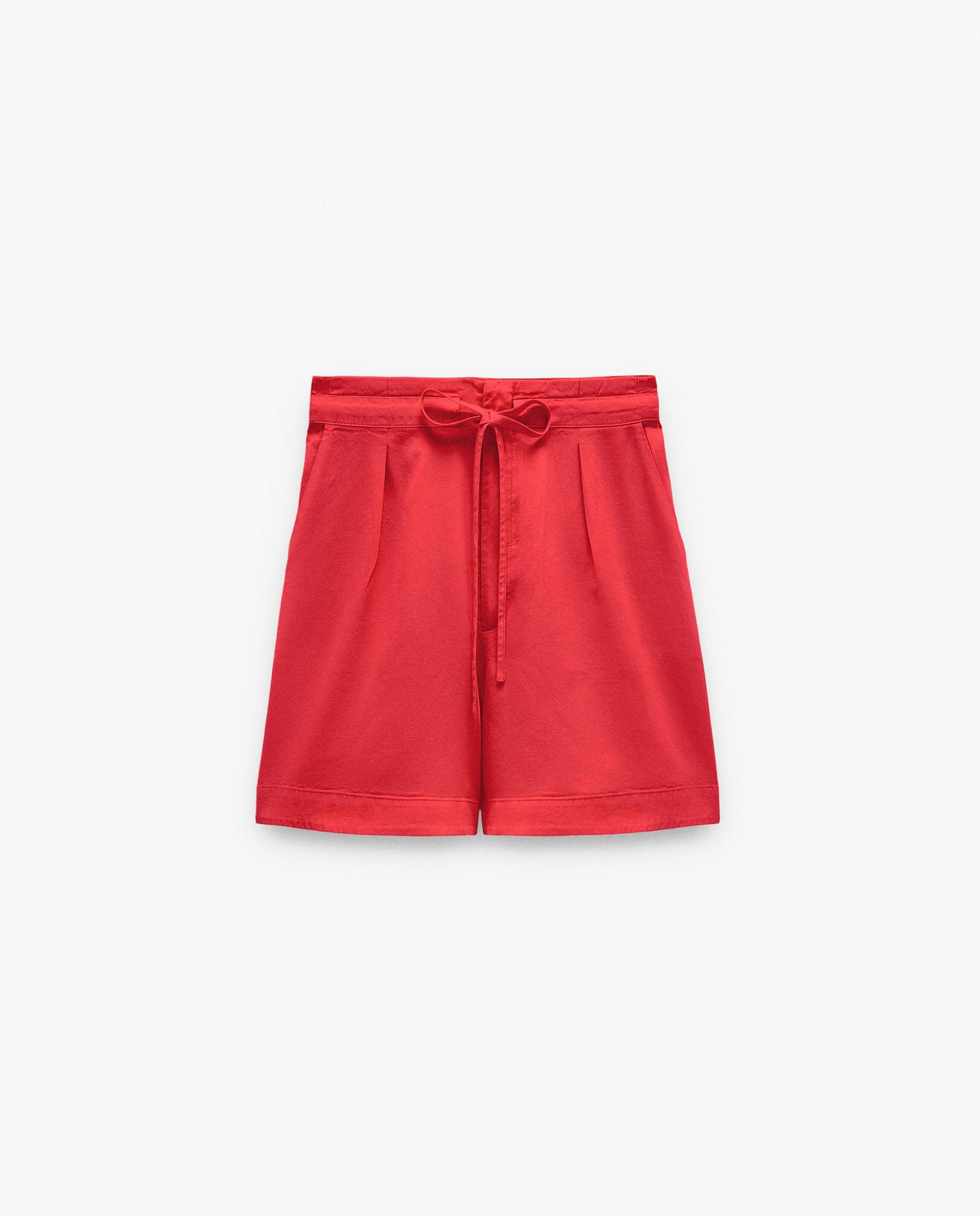 Short de mujer 100% liocel con cordón ajustable en liso - Parfois - Rojo Rojo-7