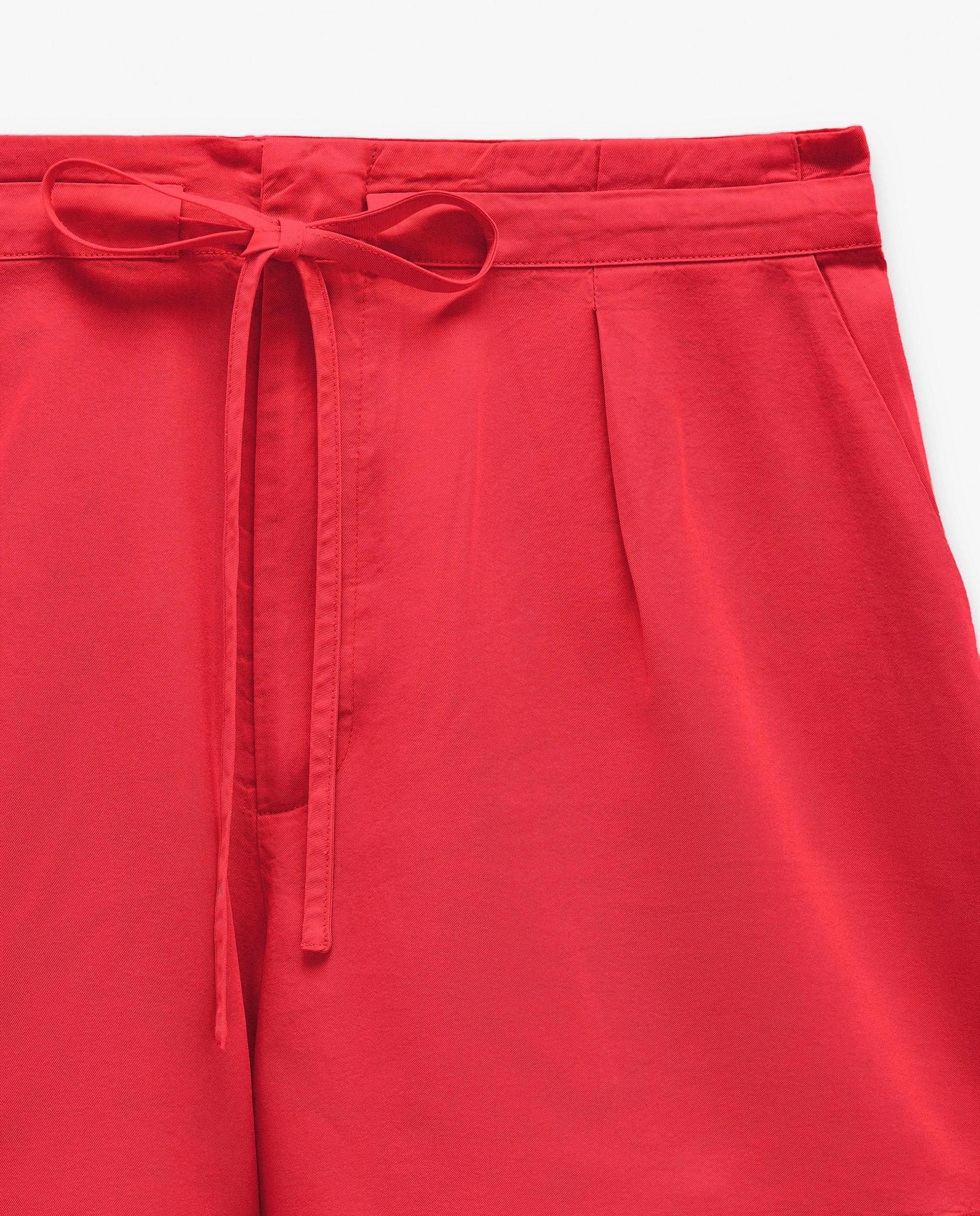 Short de mujer 100% liocel con cordón ajustable en liso - Parfois - Rojo Rojo-6