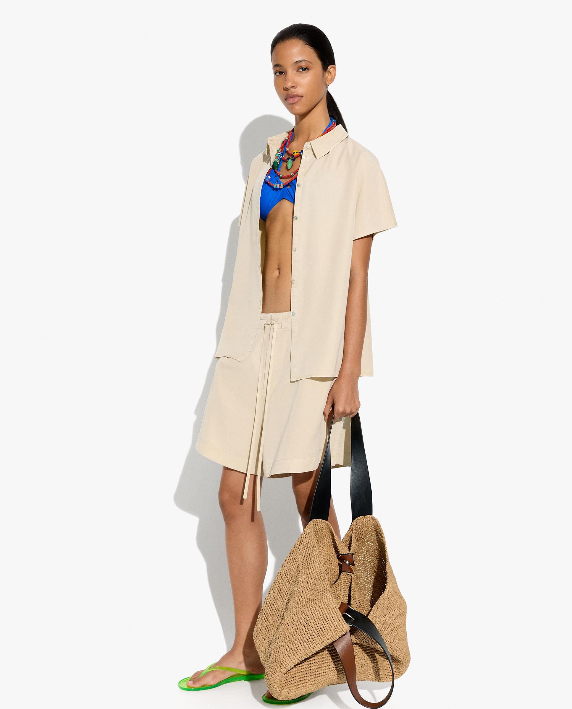 Short de mujer 100% liocel con cordón ajustable en liso - Parfois - Beige Beige-5