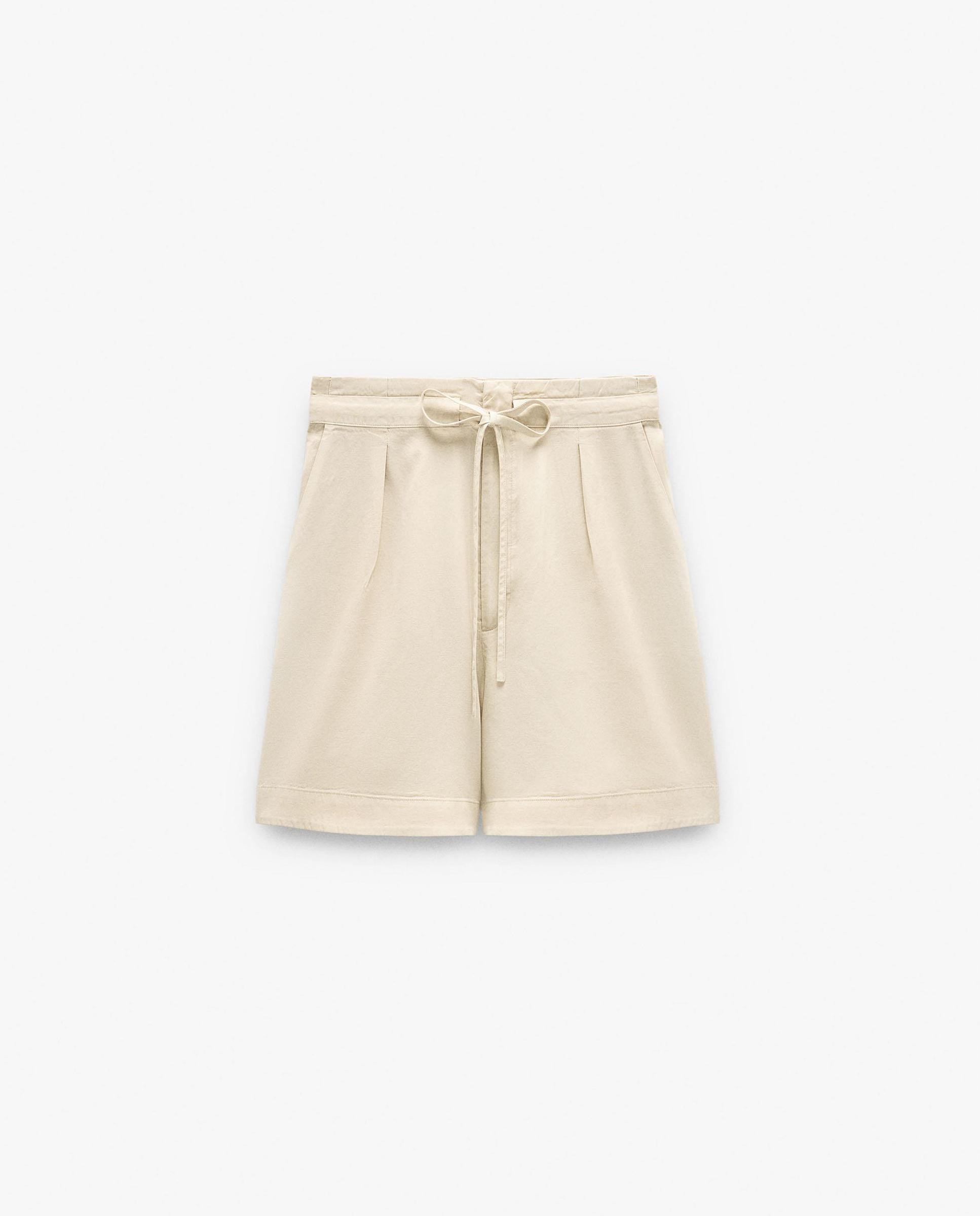 Short de mujer 100% liocel con cordón ajustable en liso - Parfois - Beige Beige-7