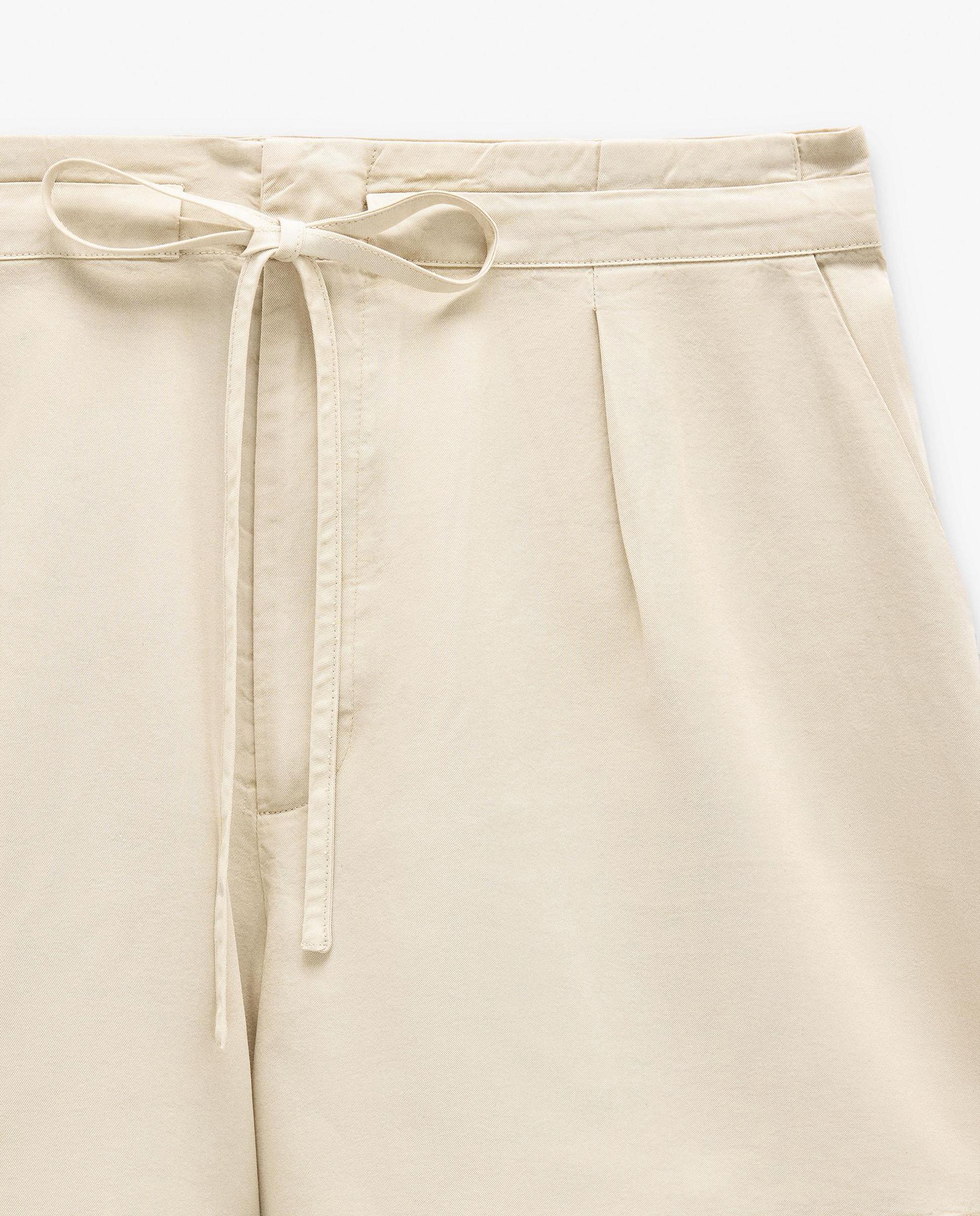 Short de mujer 100% liocel con cordón ajustable en liso - Parfois - Beige Beige-6