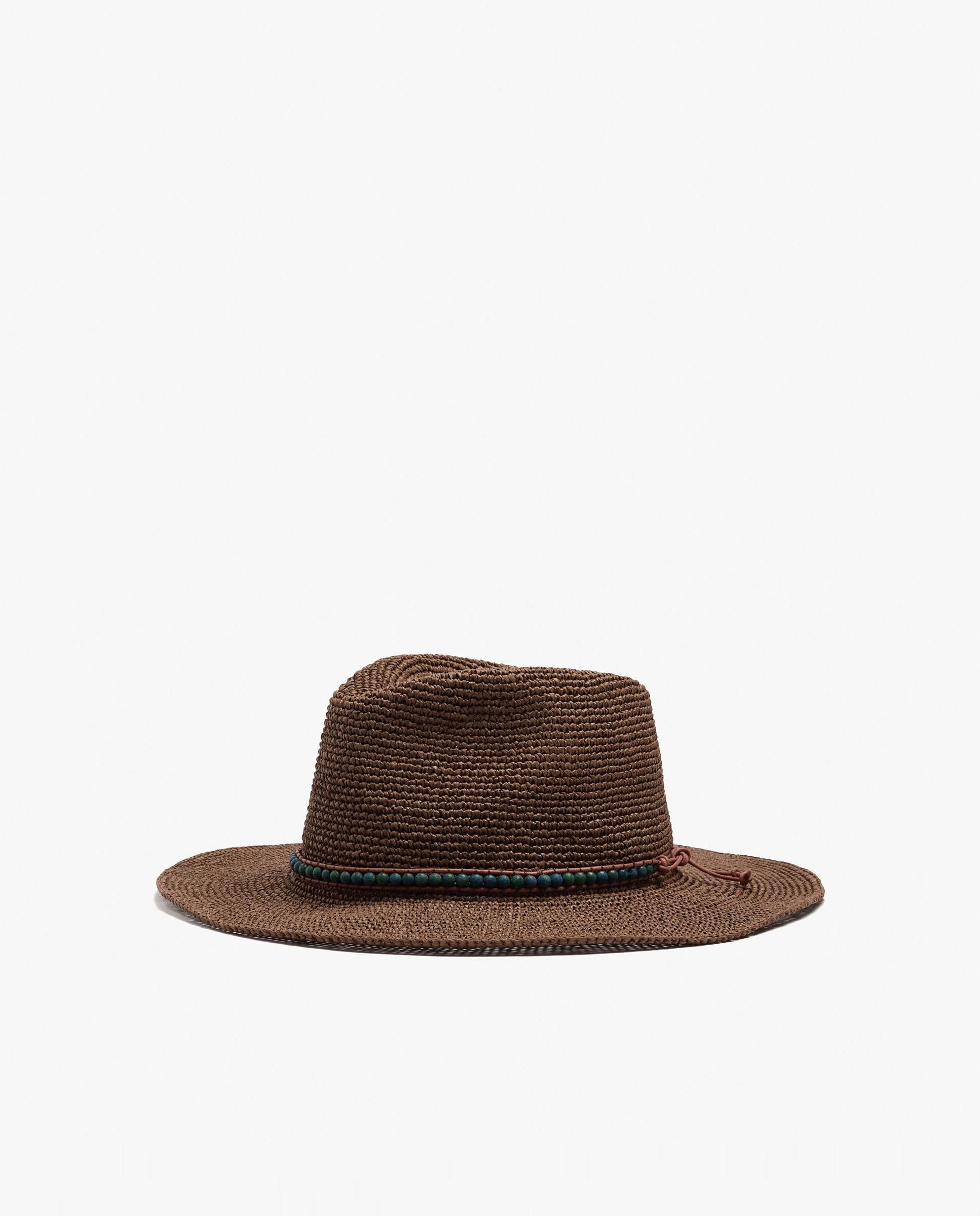 Imagen 0 de Sombrero de mujer con tira decorativa de cuentas Marrón oscuro
