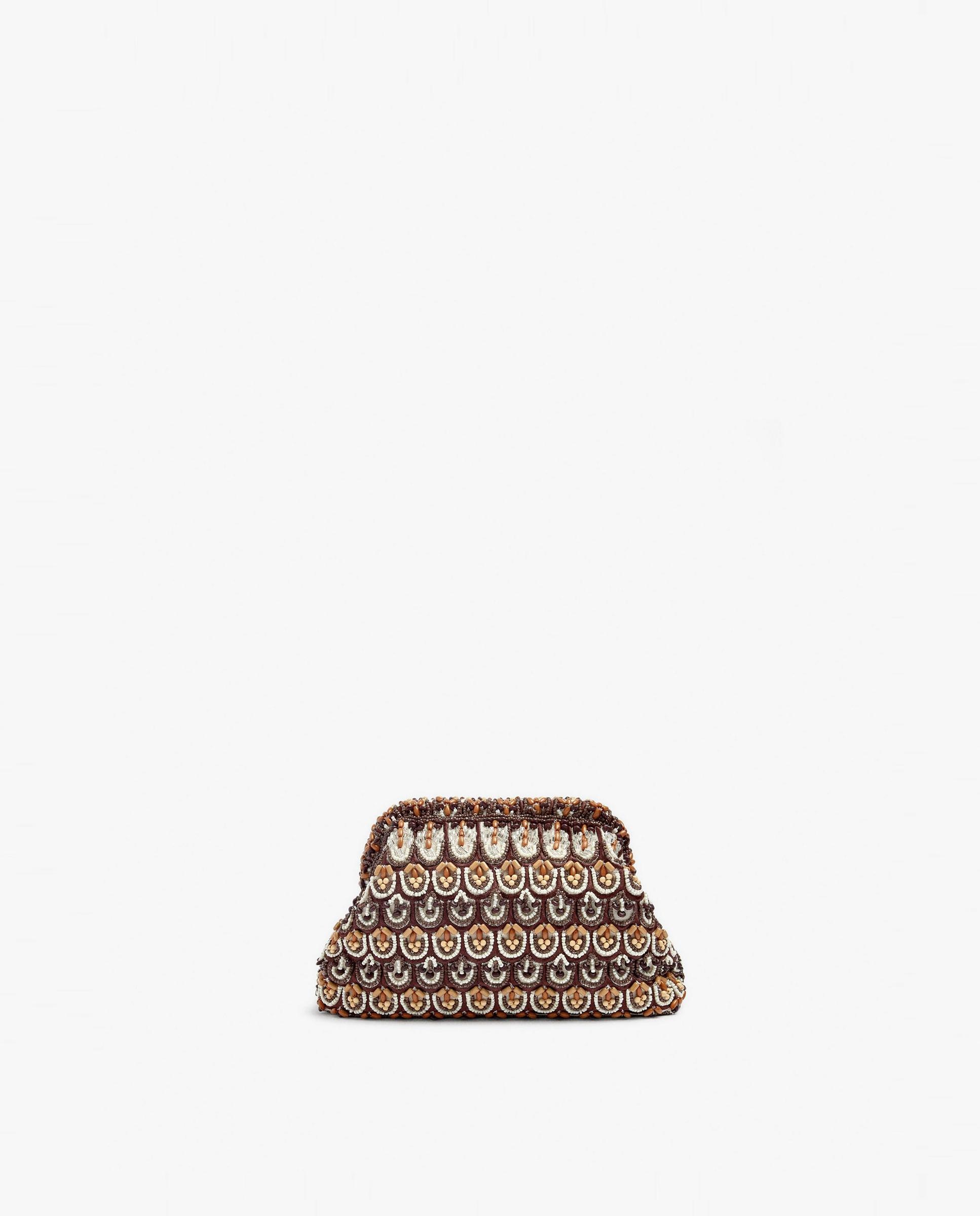 Bolso de fiesta convertible a bandolera con cuentas decorativas y cierre imantado en liso - Parfois - Marrón oscuro Marrón oscuro-1