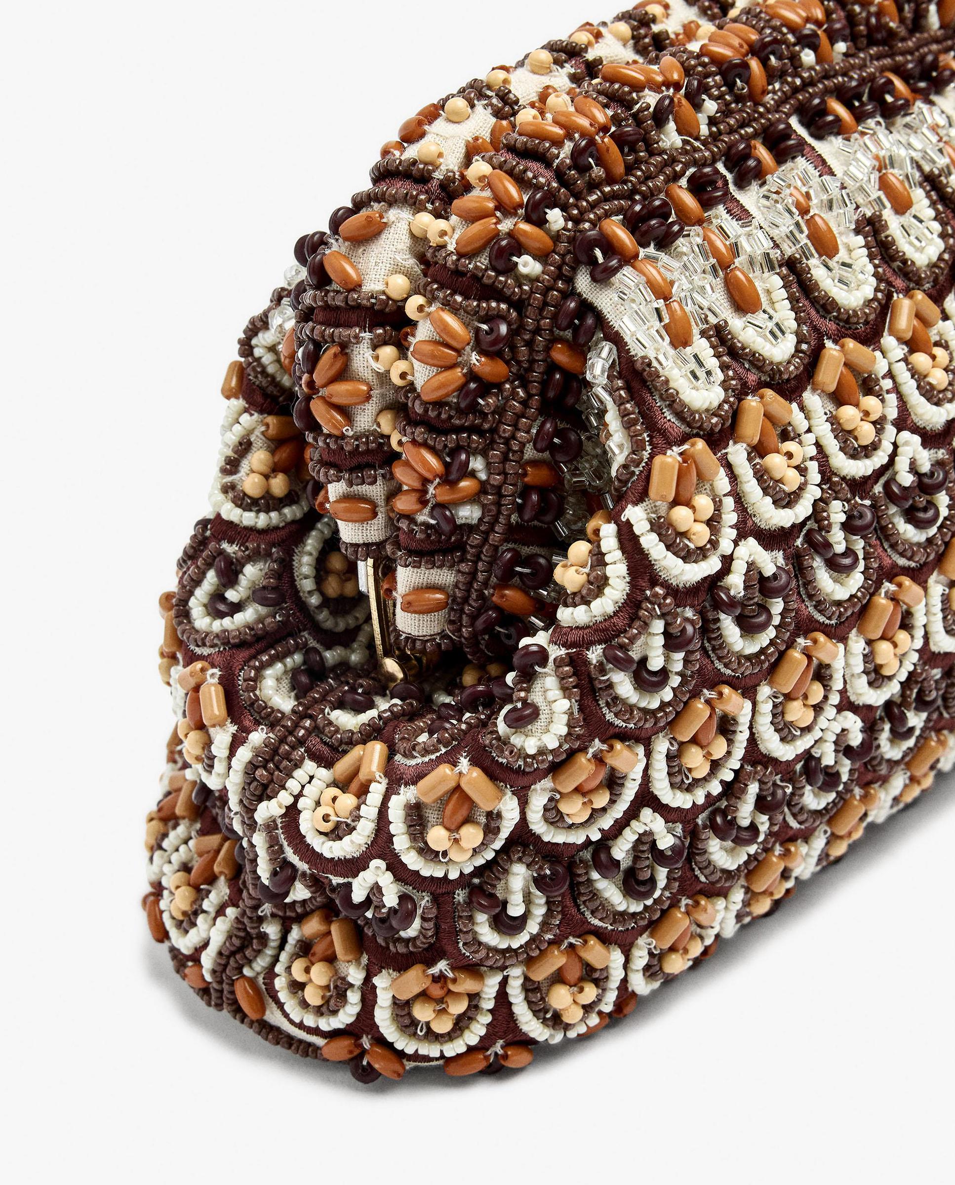 Bolso de fiesta convertible a bandolera con cuentas decorativas y cierre imantado en liso - Parfois - Marrón oscuro Marrón oscuro-3