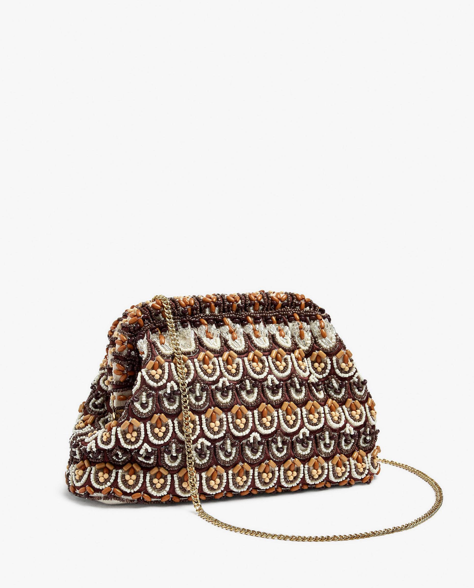 Bolso de fiesta convertible a bandolera con cuentas decorativas y cierre imantado en liso - Parfois - Marrón oscuro Marrón oscuro-2