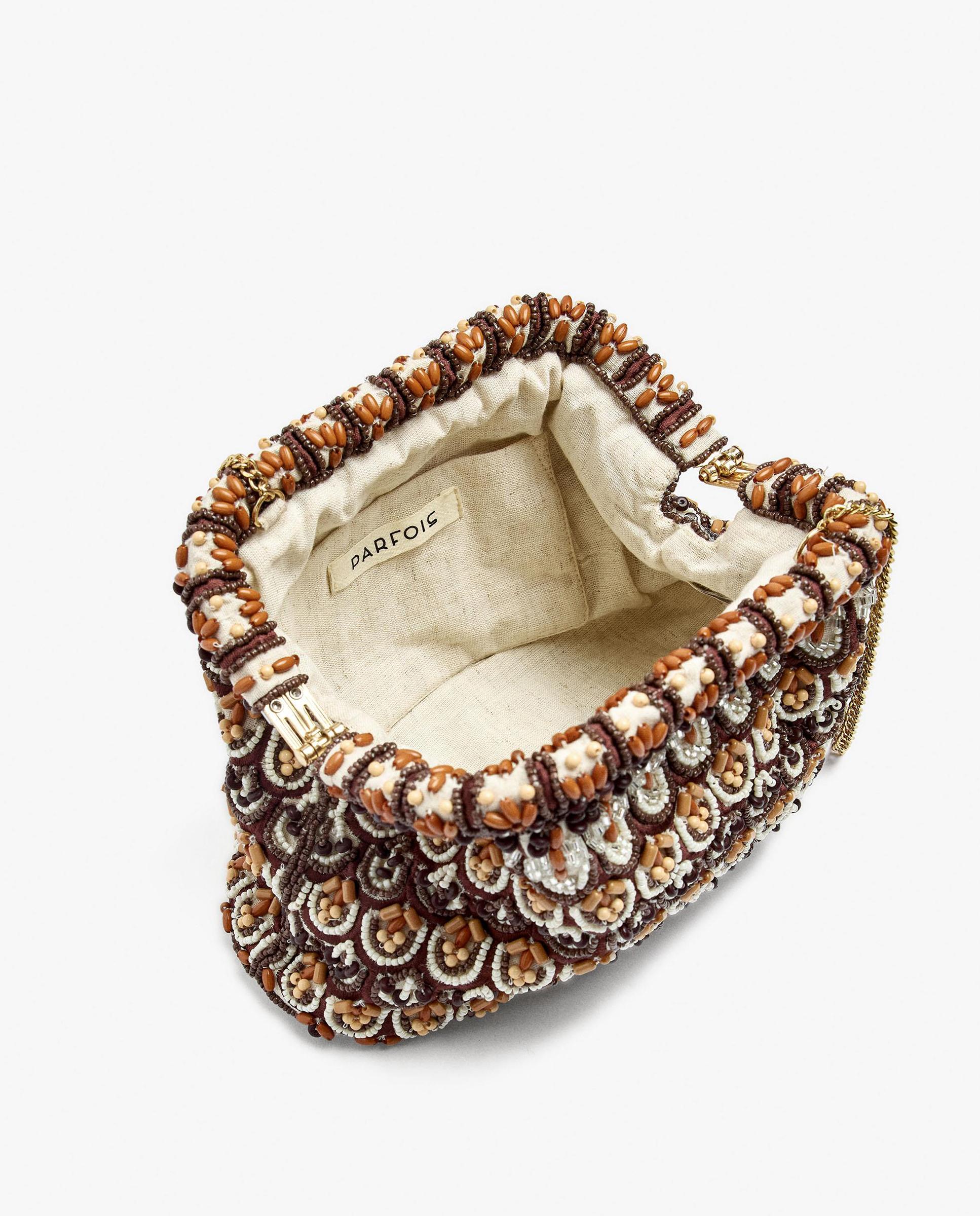 Bolso de fiesta convertible a bandolera con cuentas decorativas y cierre imantado en liso - Parfois - Marrón oscuro Marrón oscuro-4