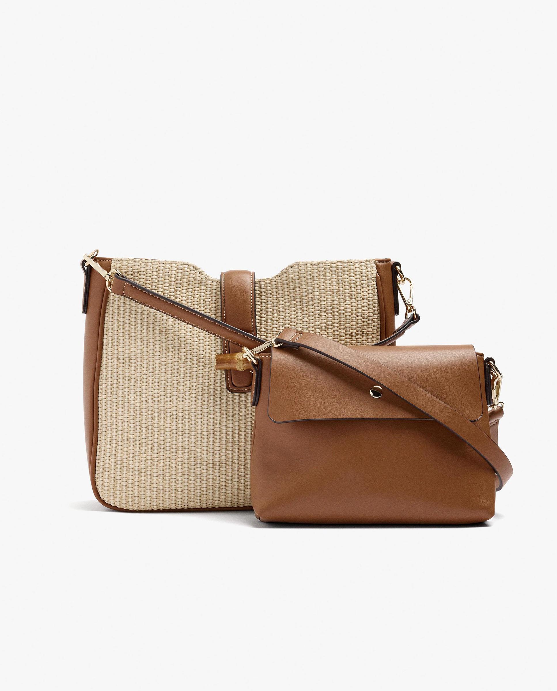 Bolso de hombro con neceser extraíble y cierre de botón - Parfois - Natural Natural-3
