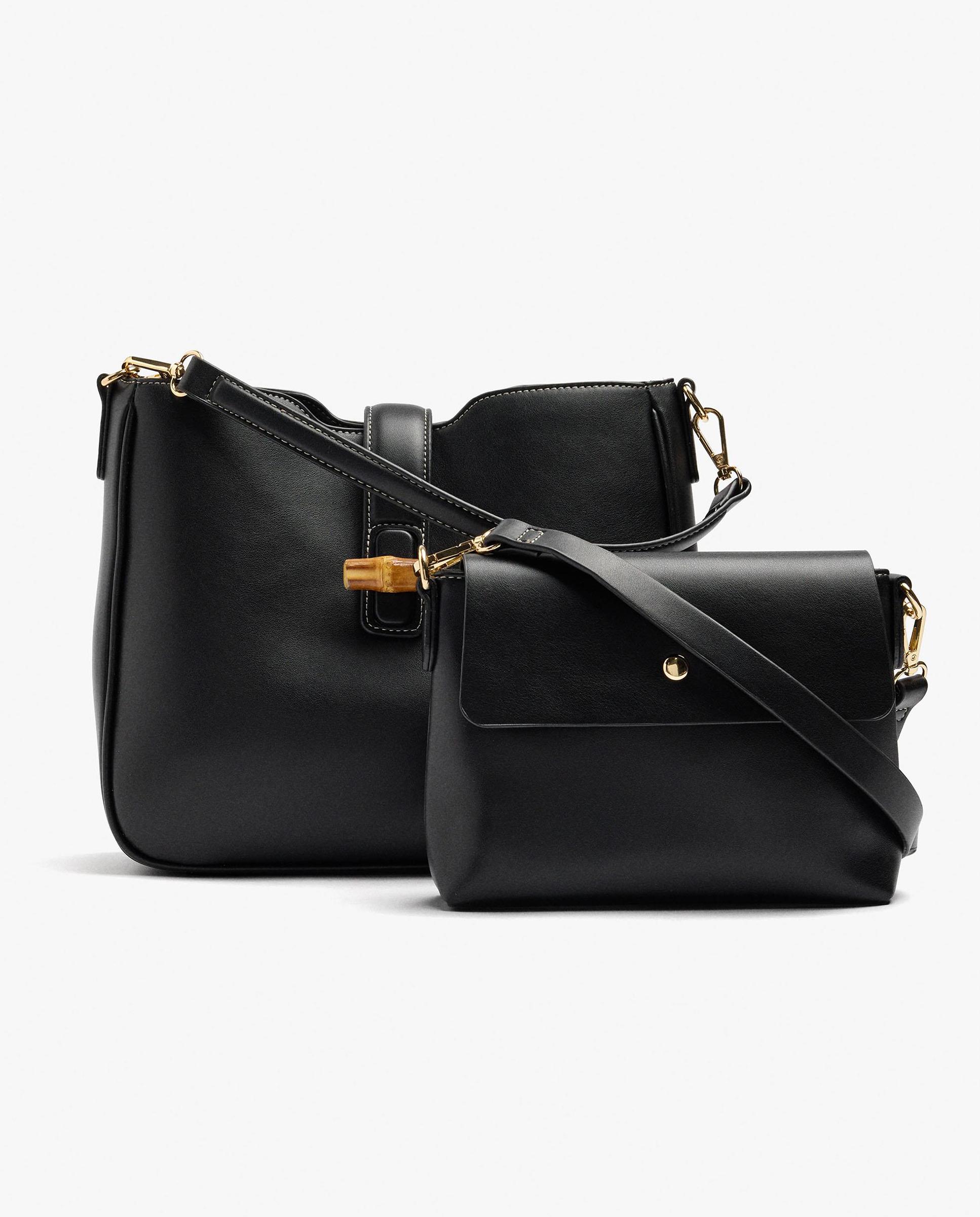 Bolso de hombro con neceser extraíble y cierre de botón - Parfois - Negro Negro-3