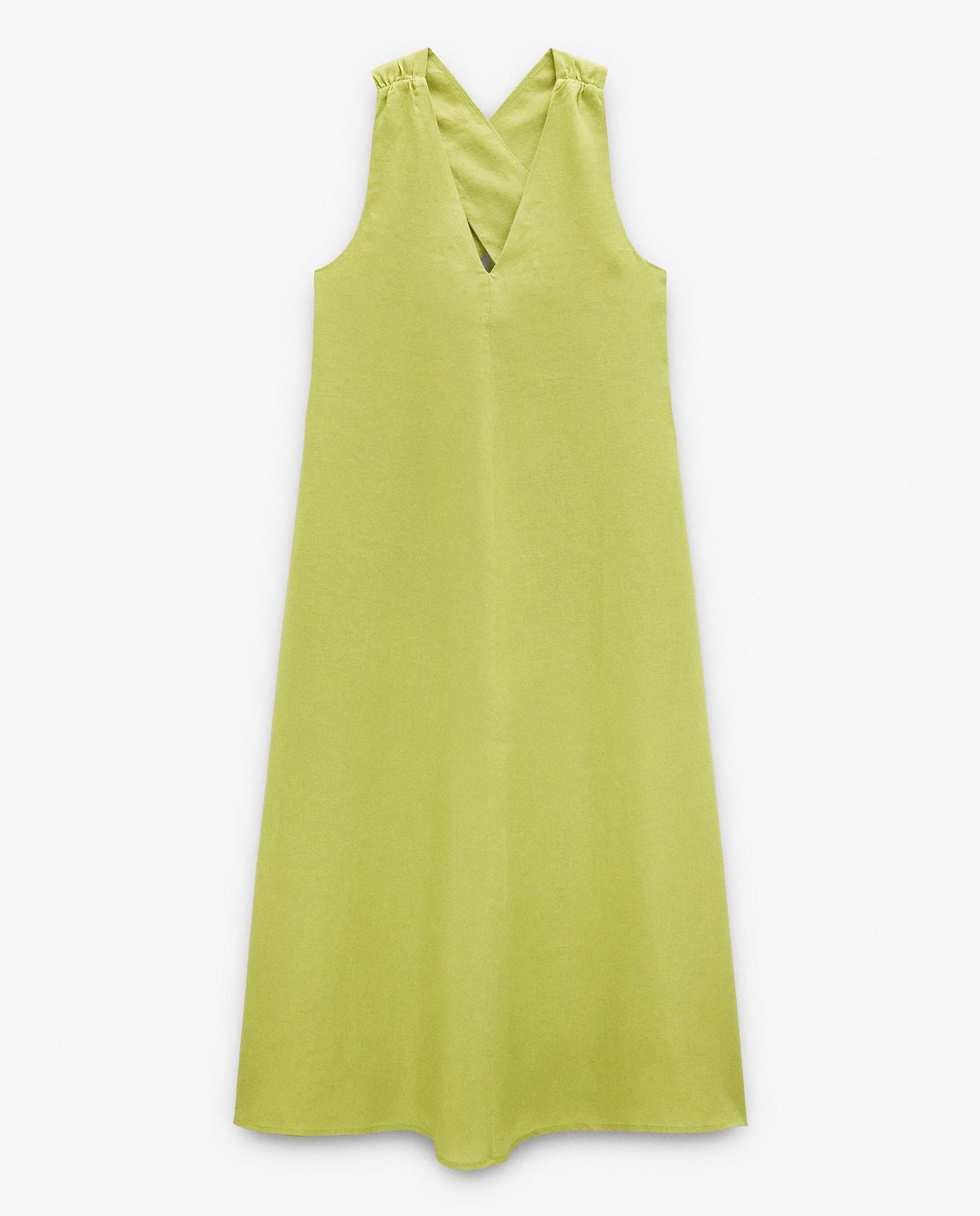 Vestido largo 100% lino fluido en liso - Parfois - Verde Verde-7