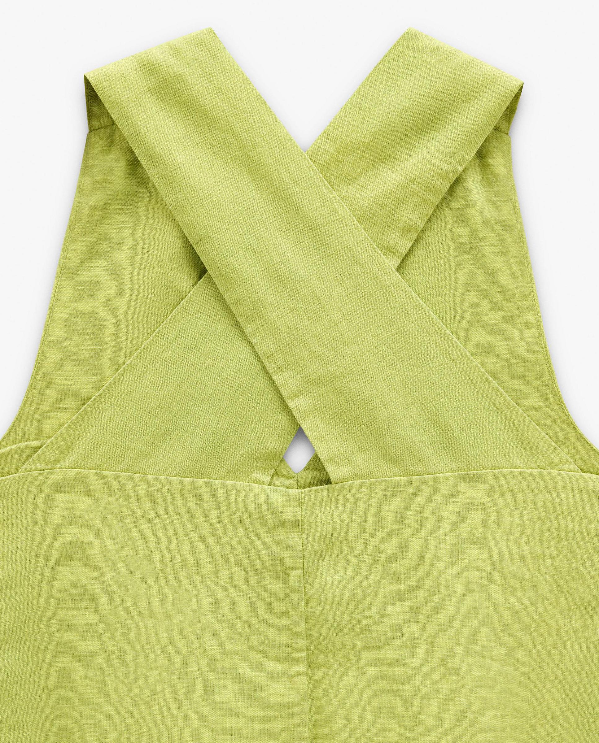 Vestido largo 100% lino fluido en liso - Parfois - Verde Verde-6
