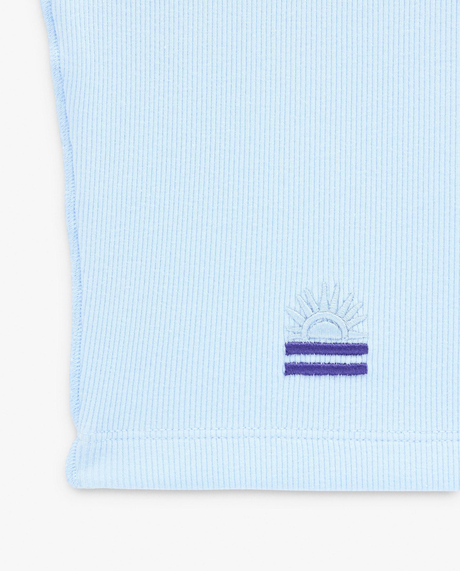 Camiseta de mujer cropped de manga corta en liso - Parfois - Azul Azul-5