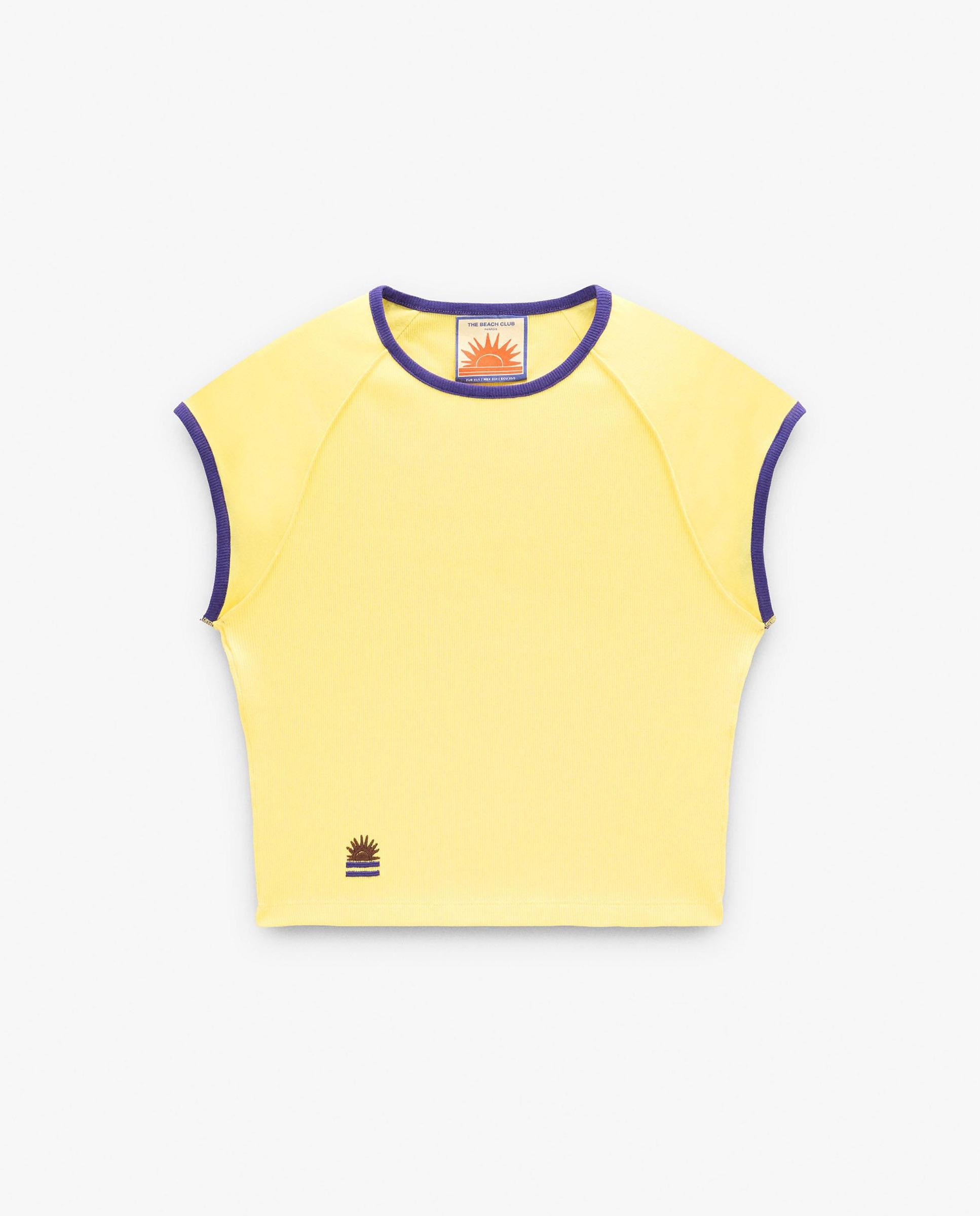 Camiseta de mujer cropped de manga corta en liso - Parfois - Amarillo Amarillo-6