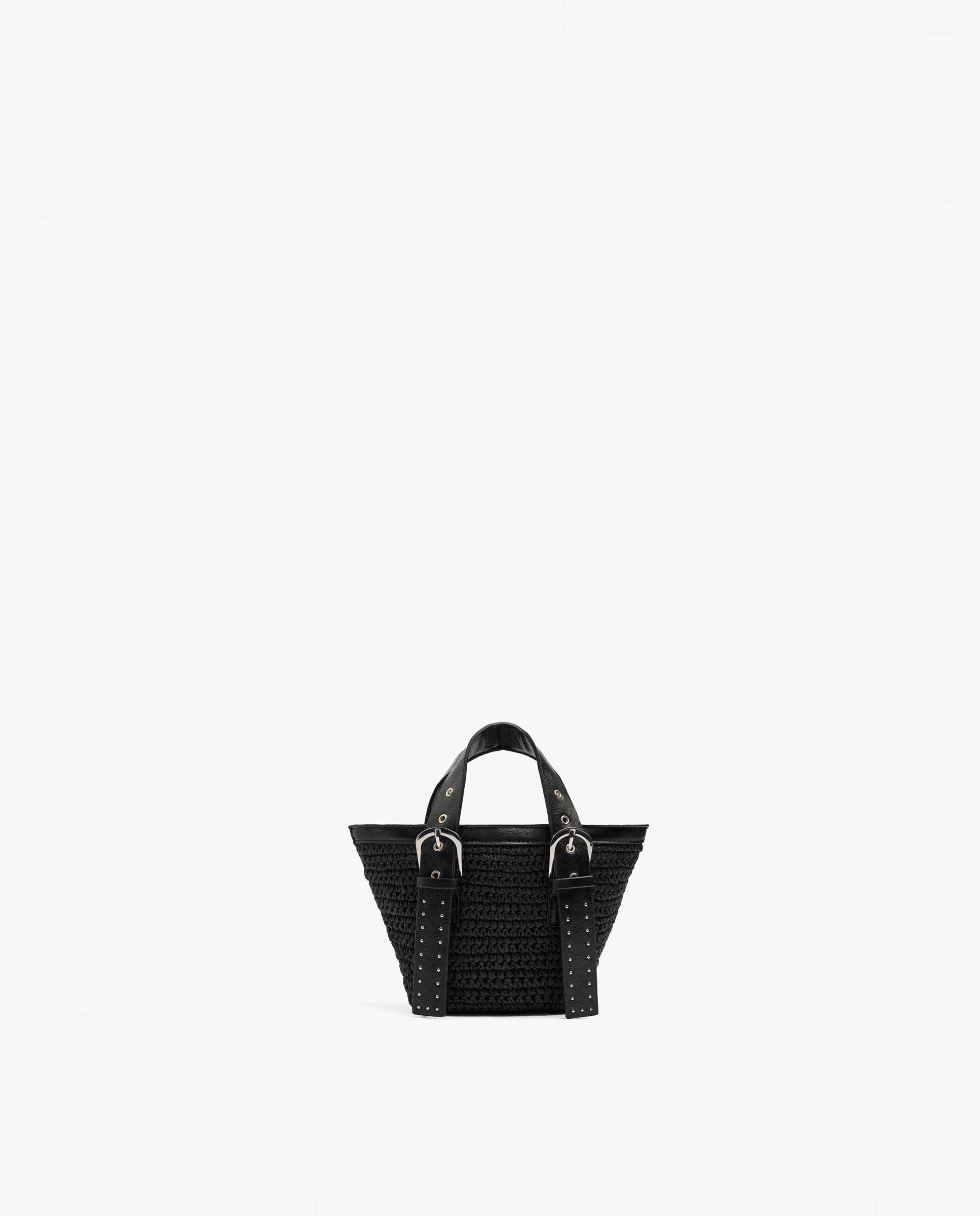 Bolso de mano estilo tote convertible a bandolera con detalle de hebilla y tachuelas en liso - Parfois - Negro Negro-1