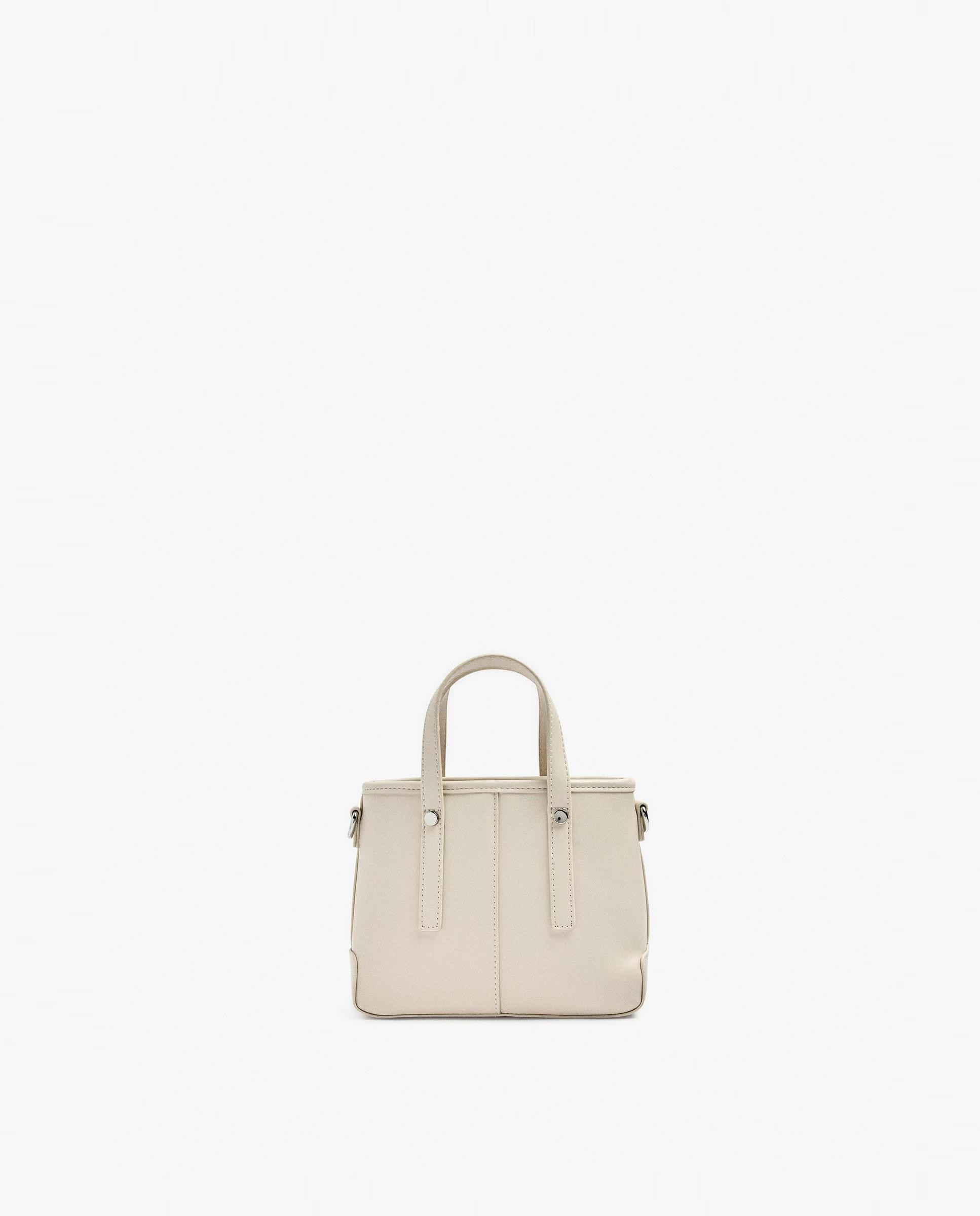 Bolso de mano estilo tote convertible a bandolera con cierre de cremallera en liso - Parfois - Crudo Crudo-1