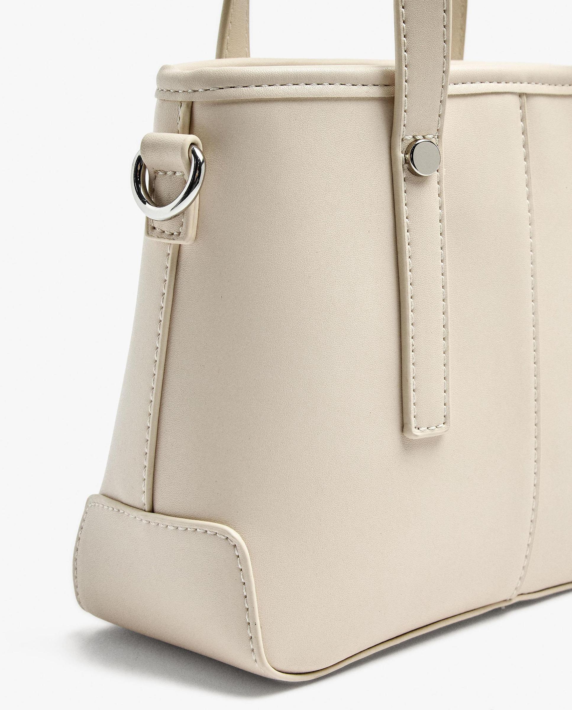 Bolso de mano estilo tote convertible a bandolera con cierre de cremallera en liso - Parfois - Crudo Crudo-3