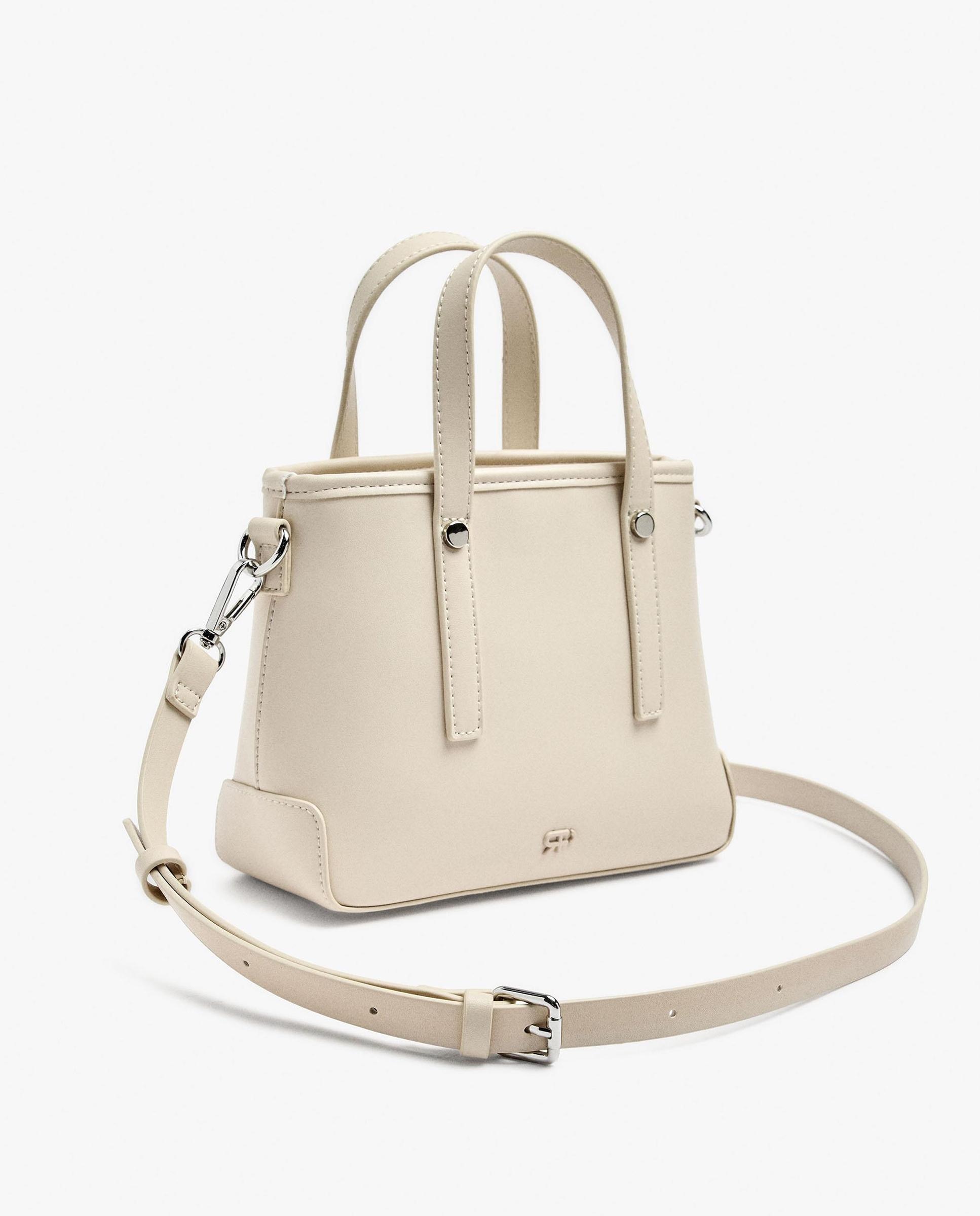 Bolso de mano estilo tote convertible a bandolera con cierre de cremallera en liso - Parfois - Crudo Crudo-2