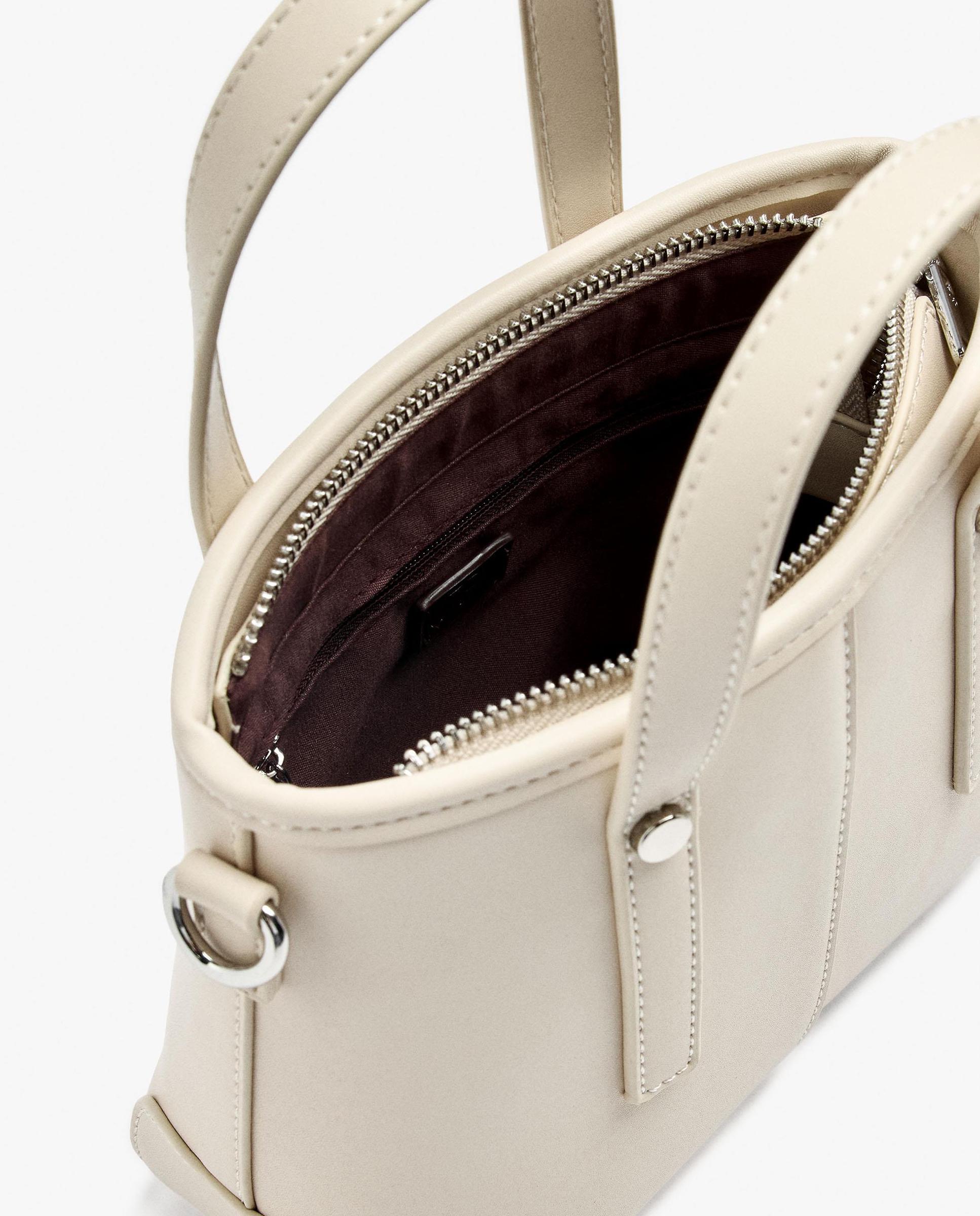 Bolso de mano estilo tote convertible a bandolera con cierre de cremallera en liso - Parfois - Crudo Crudo-4