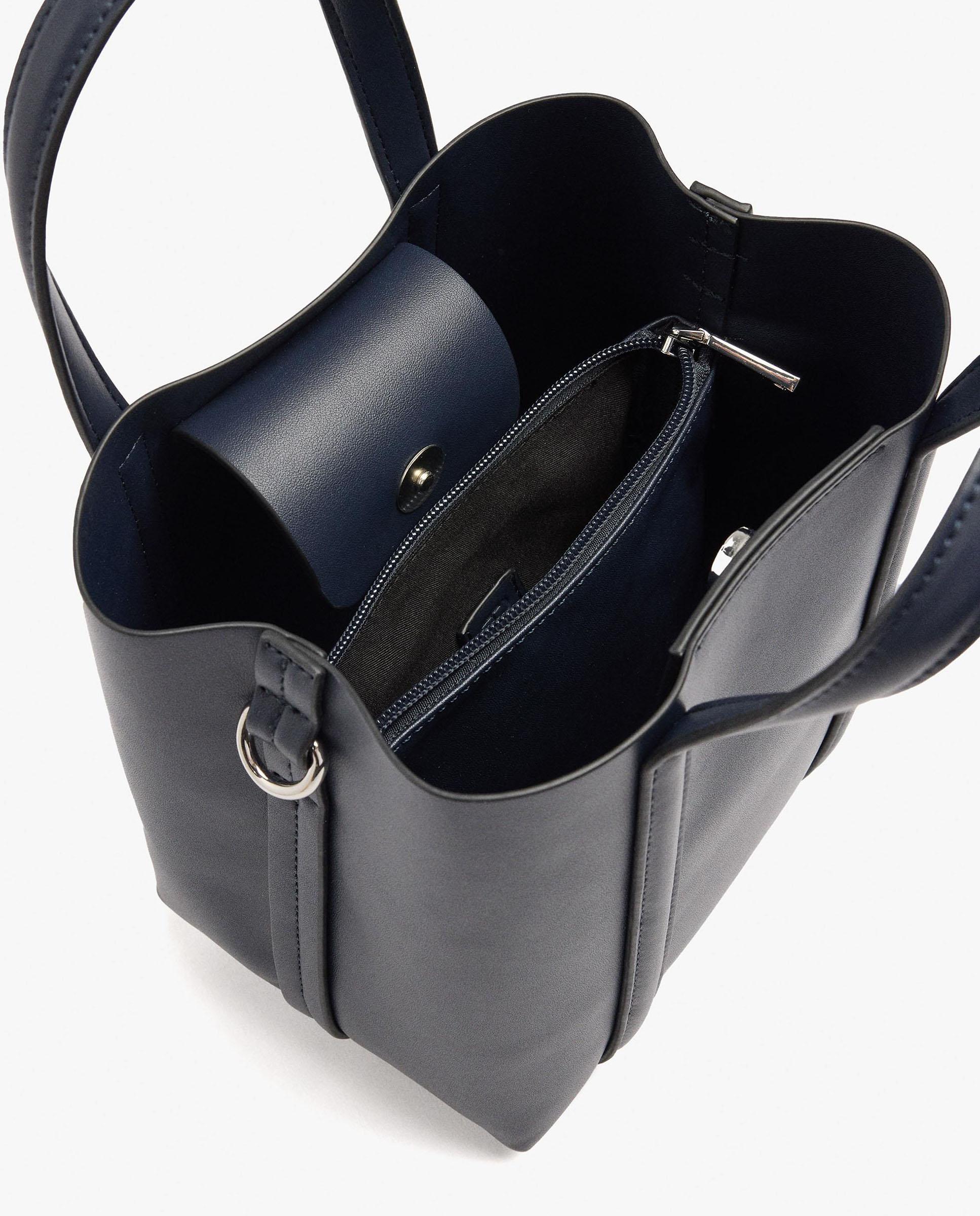 Bolso de mano estilo tote convertible a bandolera con cierre imantado en liso - Parfois - Azul marino Azul marino-4