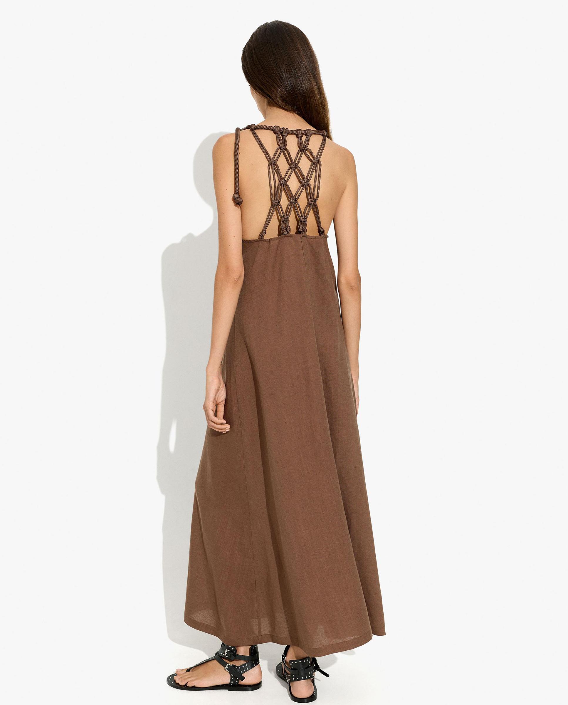 Vestido largo con cuello halter en liso - Parfois - Marrón oscuro Marrón oscuro-3