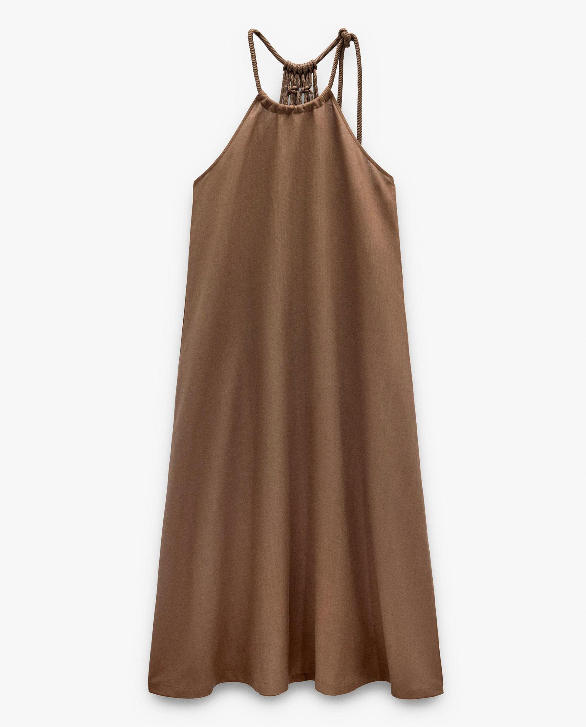 Vestido largo con cuello halter en liso - Parfois - Marrón oscuro Marrón oscuro-6