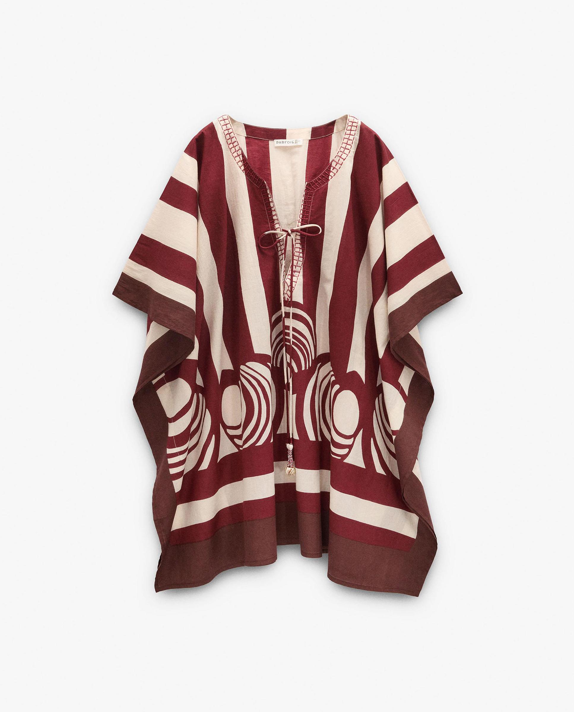 Caftán de mujer 100% algodón estilo túnica con estampado de rayas - Parfois - Burdeos Burdeos-1