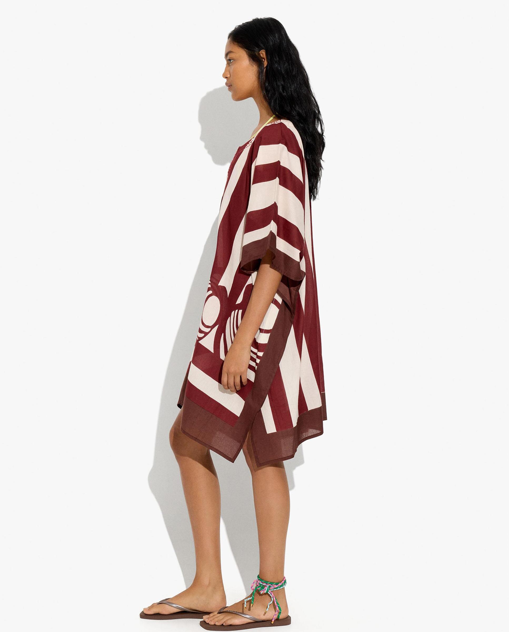 Caftán de mujer 100% algodón estilo túnica con estampado de rayas - Parfois - Burdeos Burdeos-3