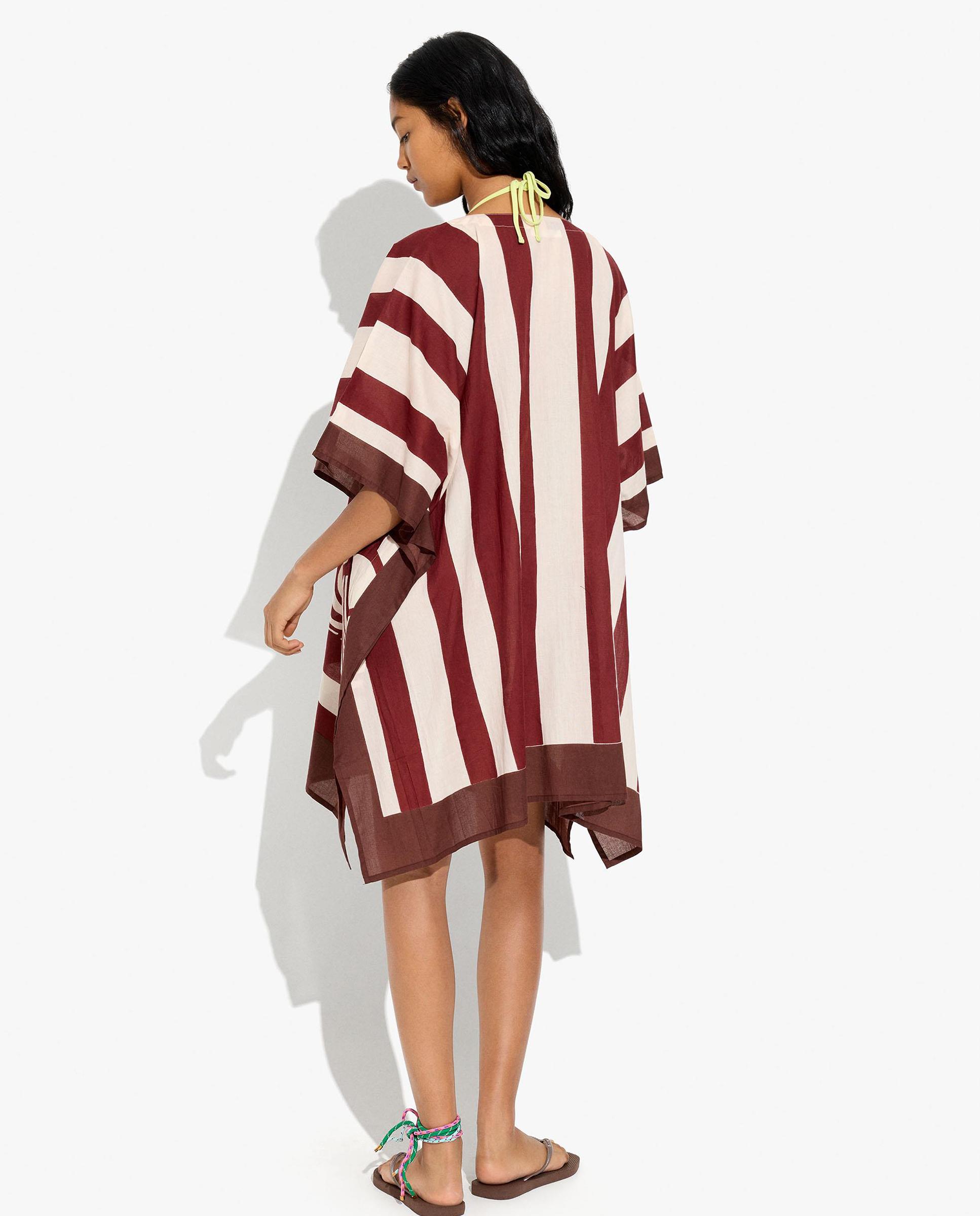 Caftán de mujer 100% algodón estilo túnica con estampado de rayas - Parfois - Burdeos Burdeos-4