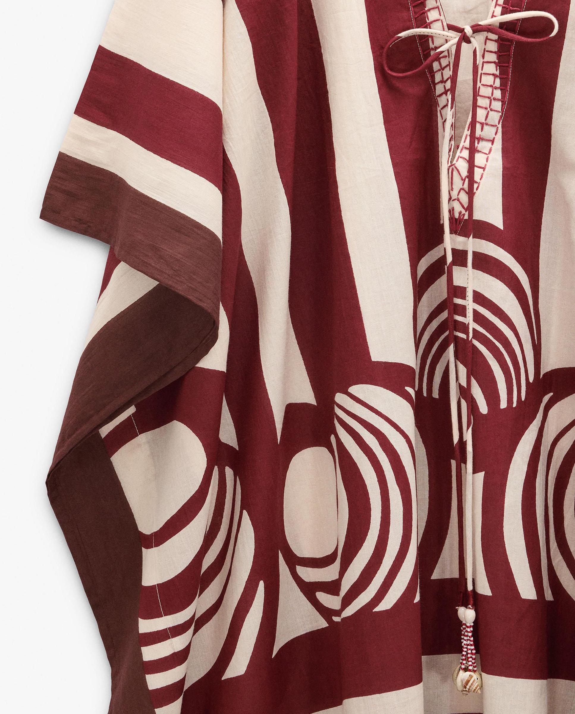 Caftán de mujer 100% algodón estilo túnica con estampado de rayas - Parfois - Burdeos Burdeos-6