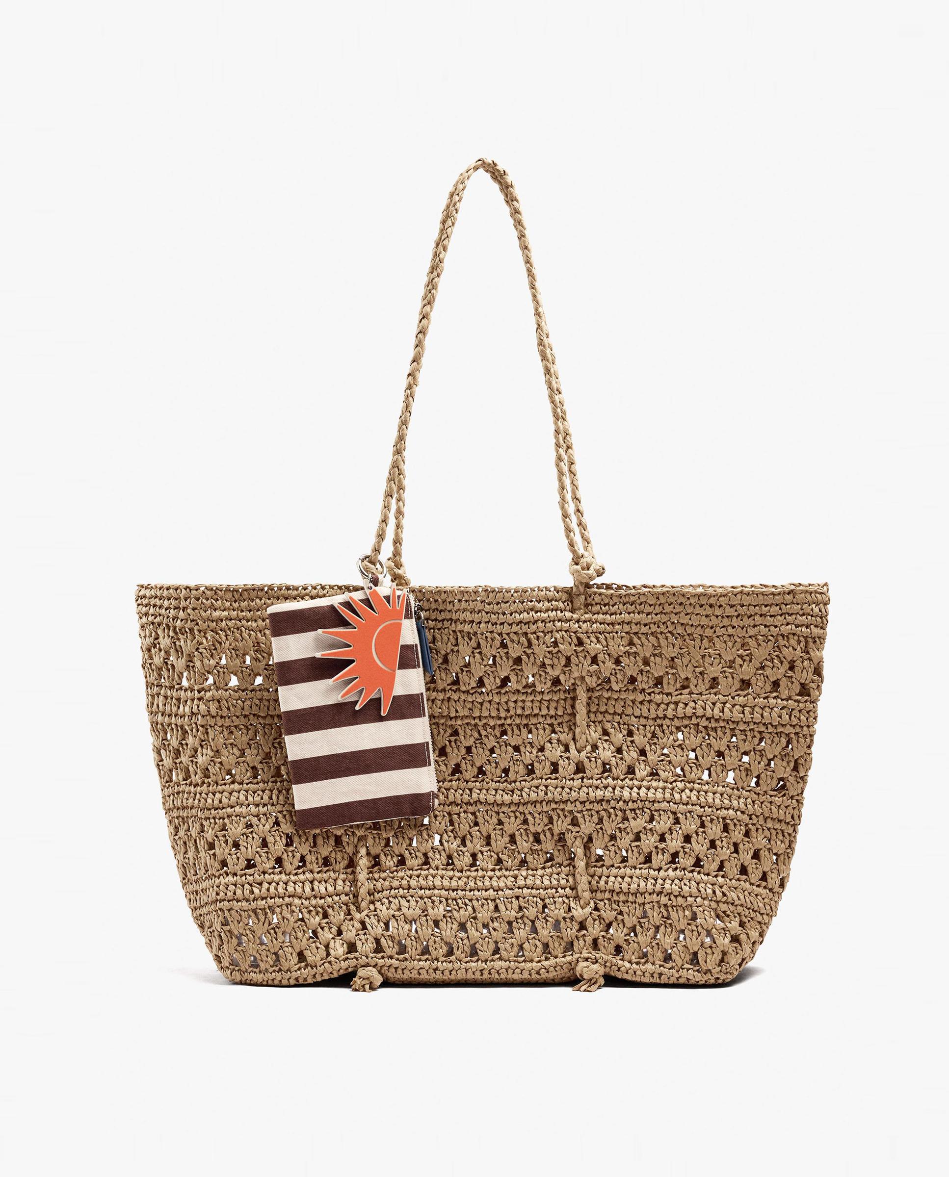 Shopper trenzado con llavero extraíble en liso - Parfois - Natural Natural-1