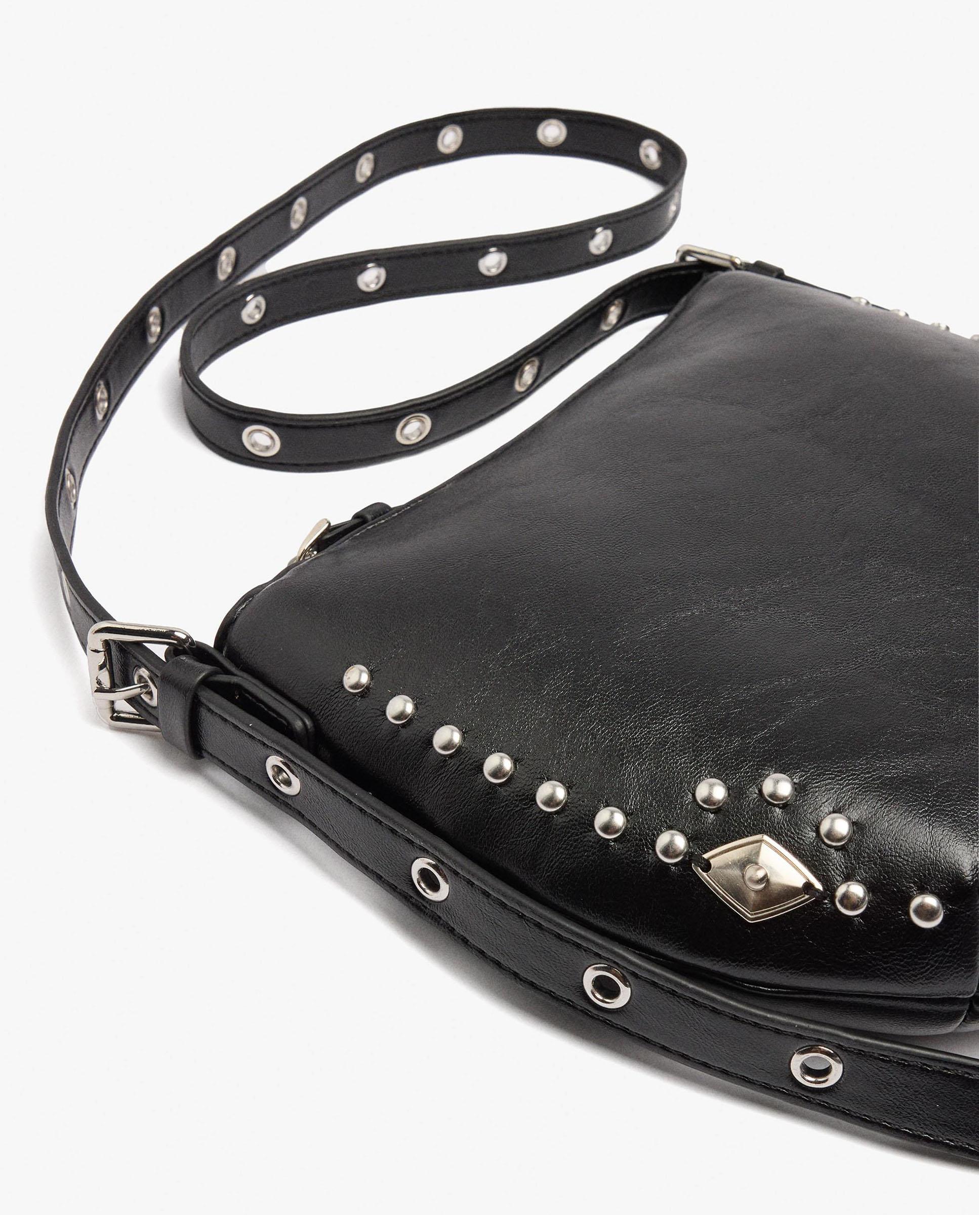 Bandolera de mujer con tachuelas y cierre de cremallera en liso - Parfois - Negro Negro-3