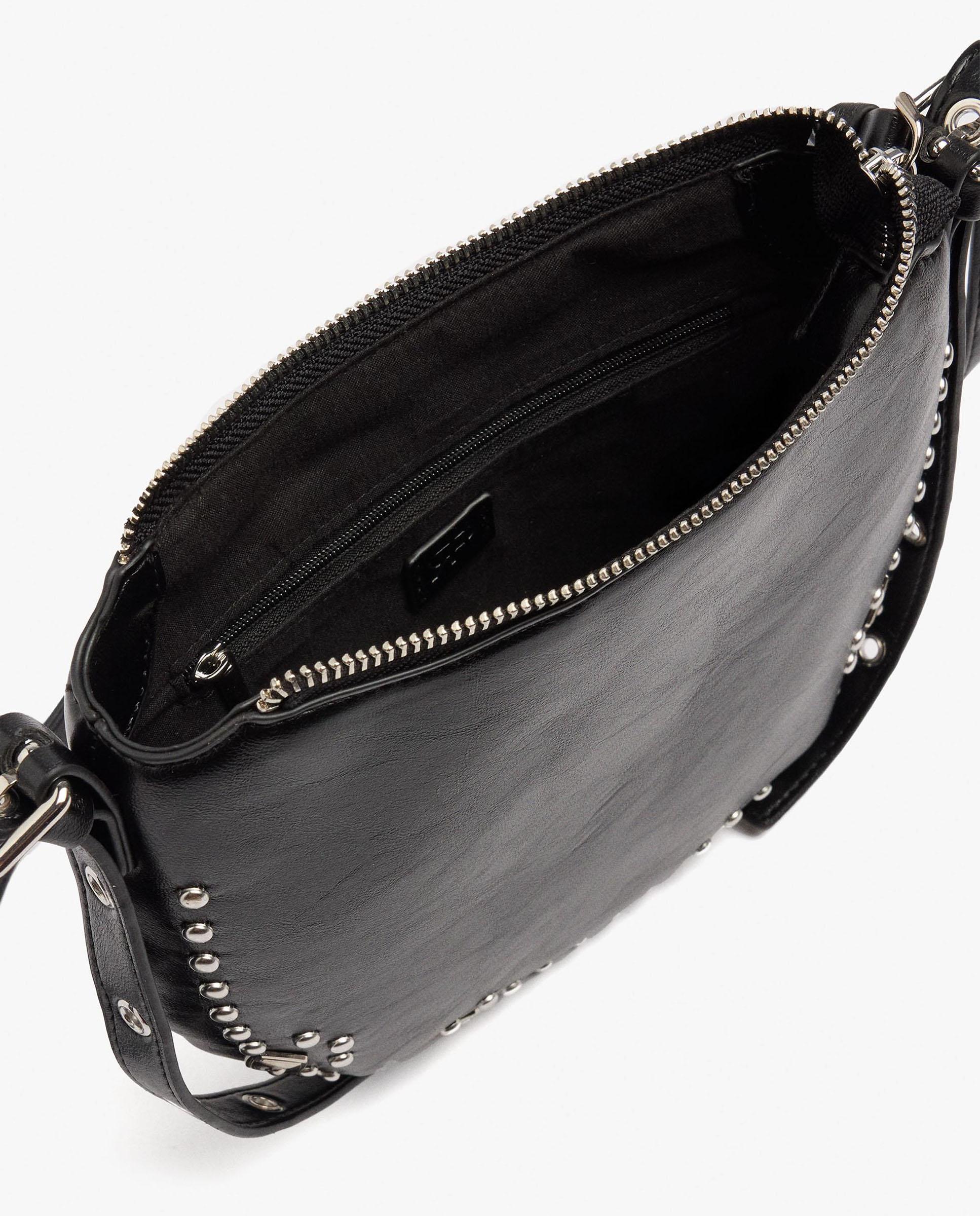 Bandolera de mujer con tachuelas y cierre de cremallera en liso - Parfois - Negro Negro-4