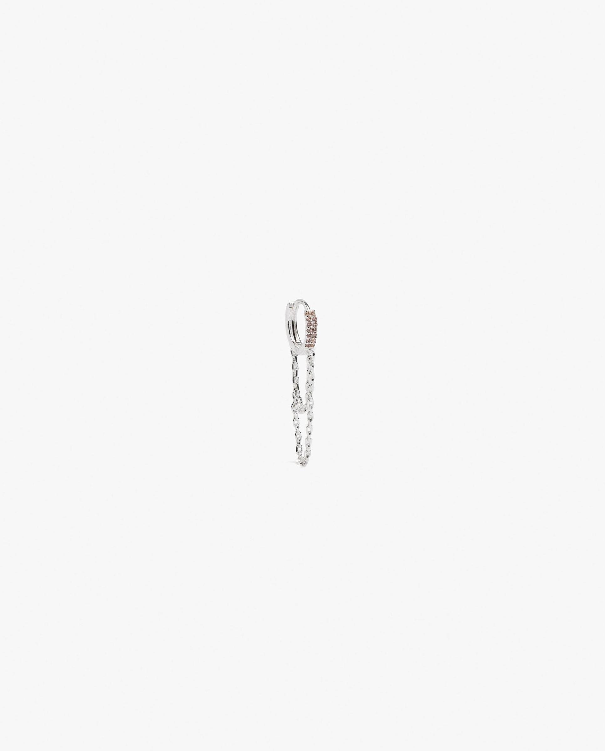 Pendiente de aro con circonitas y cadena - Parfois - Plateado Plateado-1