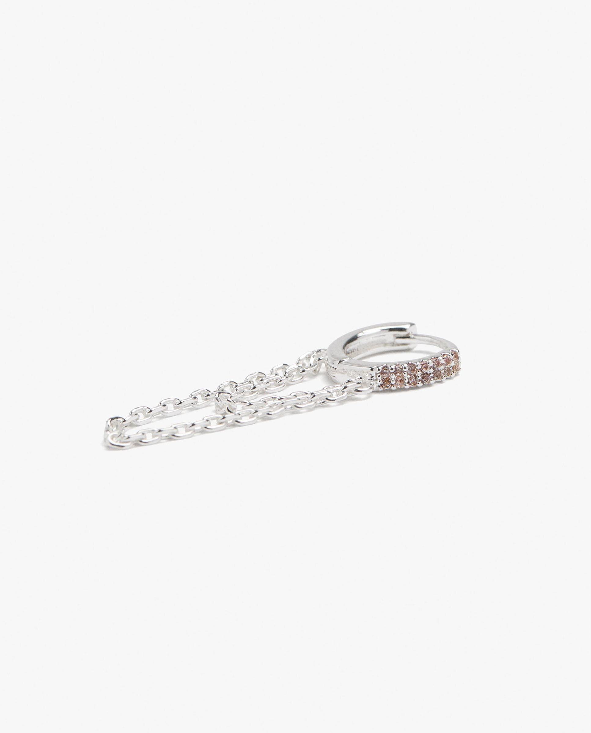 Pendiente de aro con circonitas y cadena - Parfois - Plateado Plateado-2
