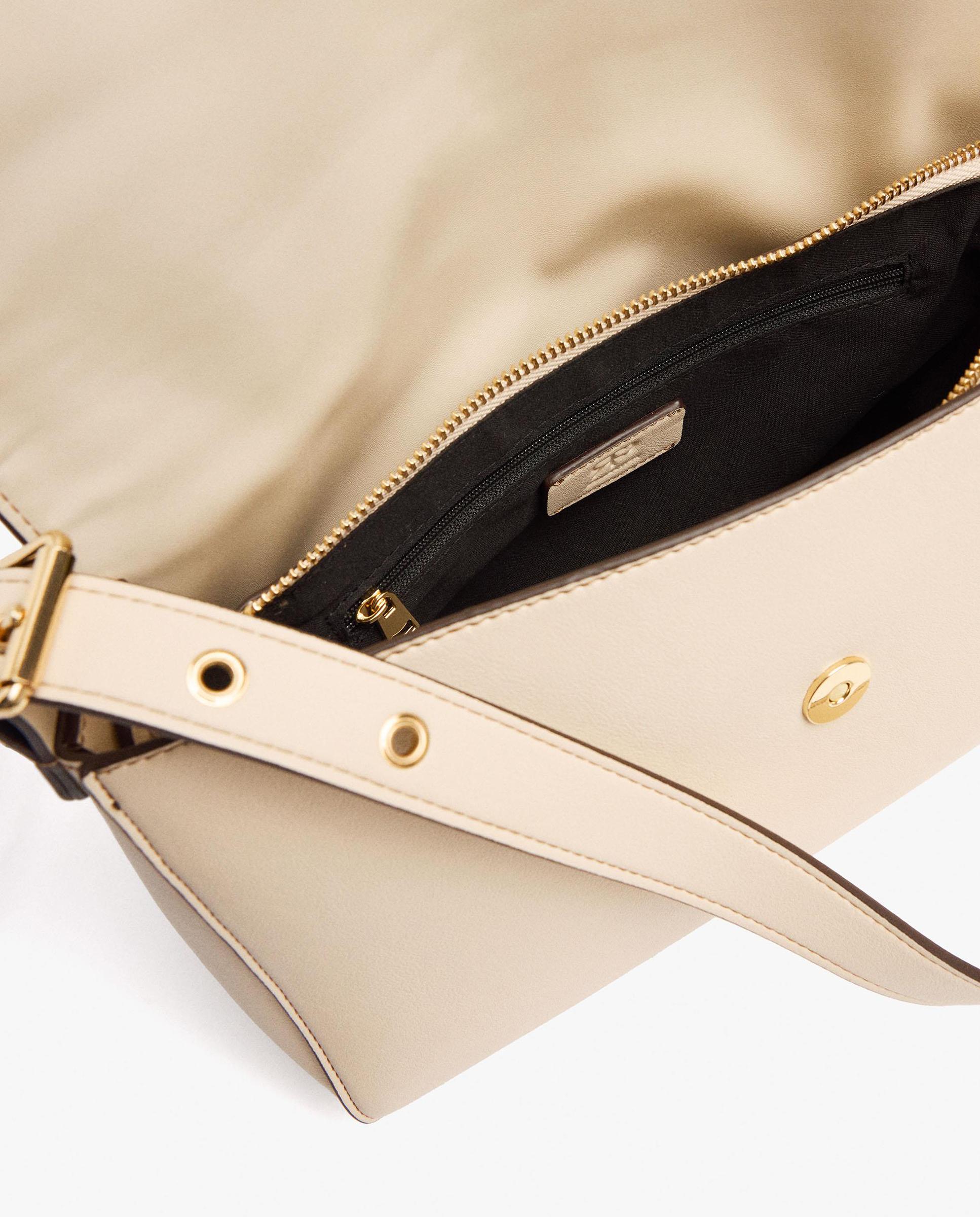 Bandolera de mujer con solapa y cierre imantado con neceser extraíble en liso - Parfois - Crudo Crudo-5
