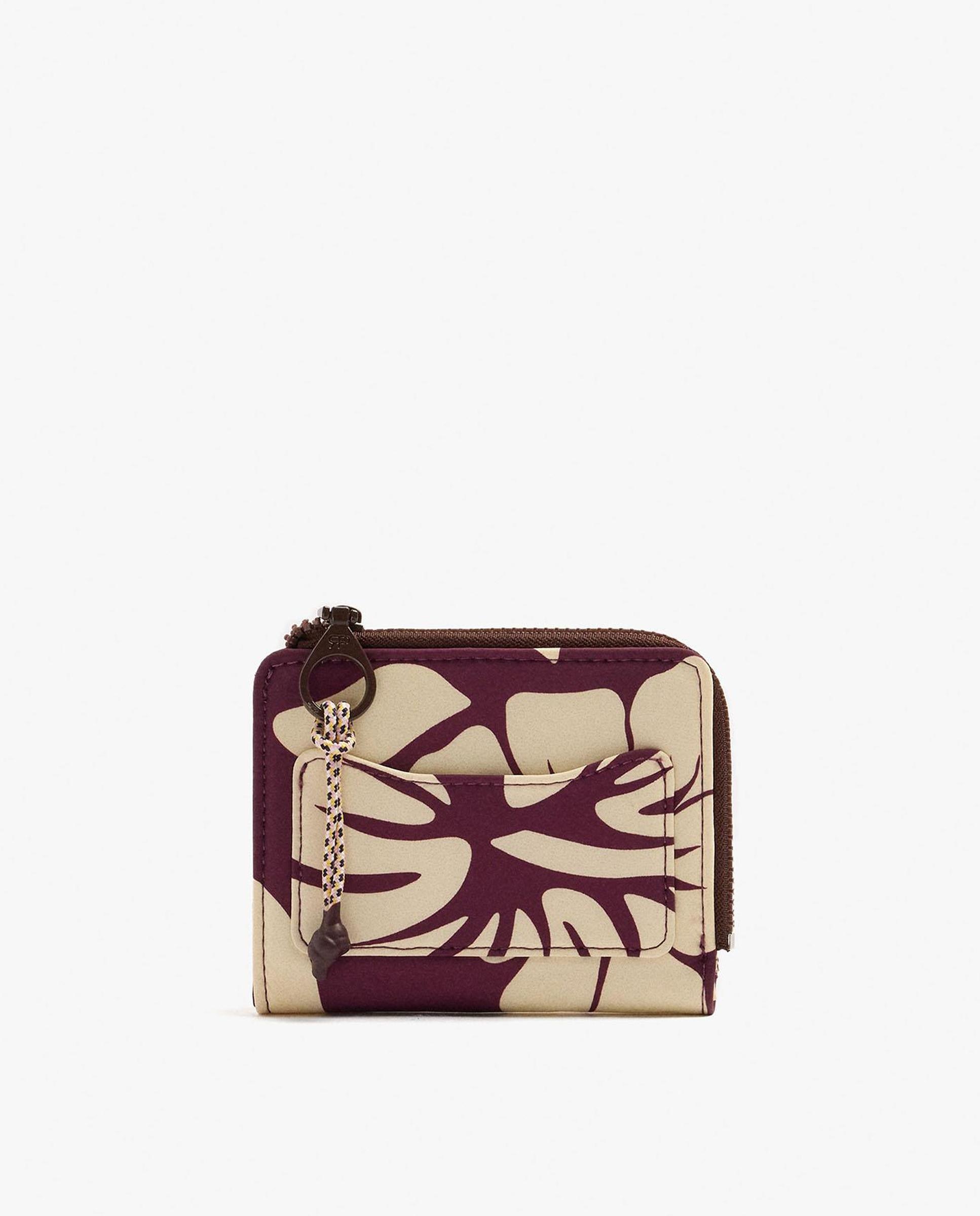 Cartera de mujer pequeña con cierre de cremallera y estampado de hojas - Parfois - Burdeos Burdeos-1