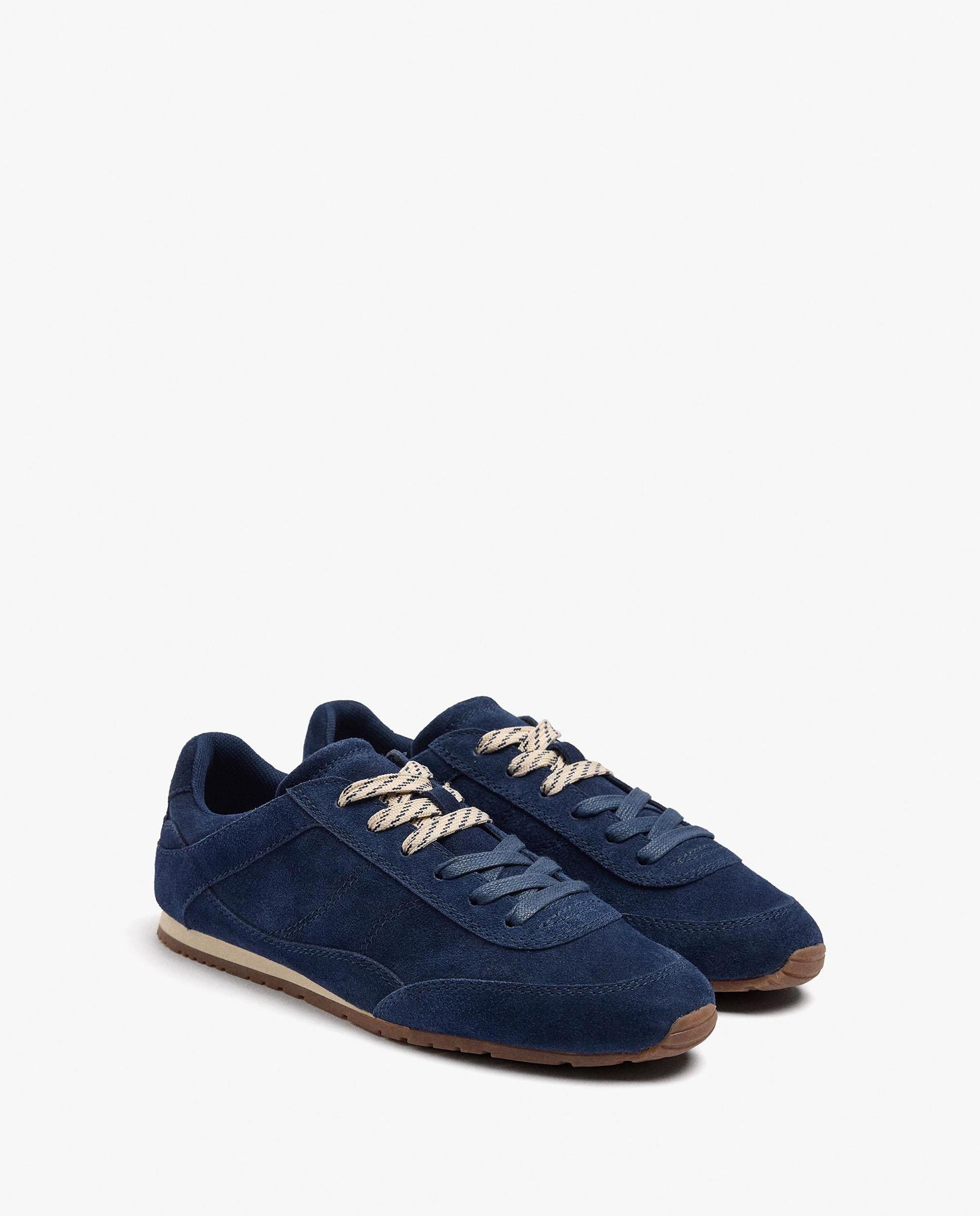 Zapatillas deportivas de mujer 100% piel con cierre de cordones - Parfois - Azul marino Azul marino-2