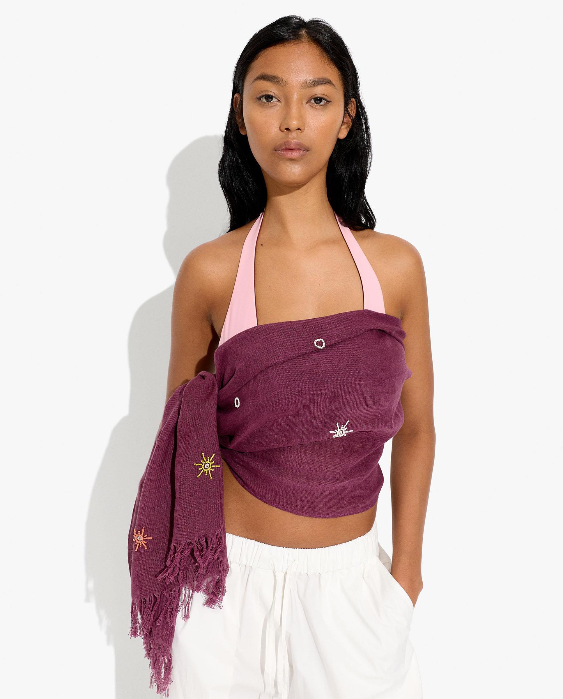 Pareo de mujer con flecos decorativos y estampados - Parfois - Burdeos Burdeos-2
