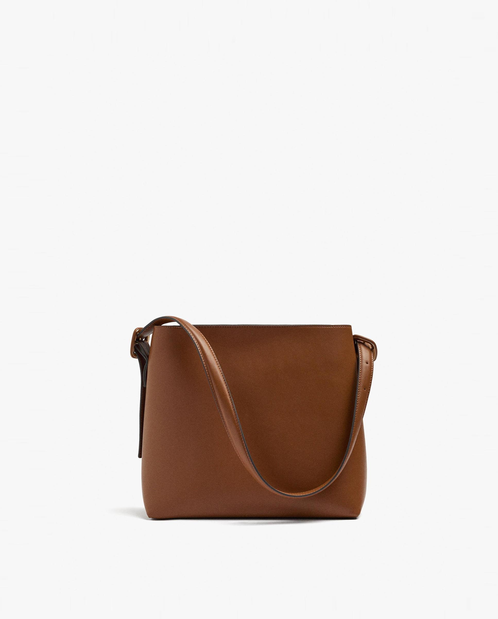 Bolso de hombro estructurado con cierre de cremallera en liso - Parfois - Marrón claro Marrón claro-1