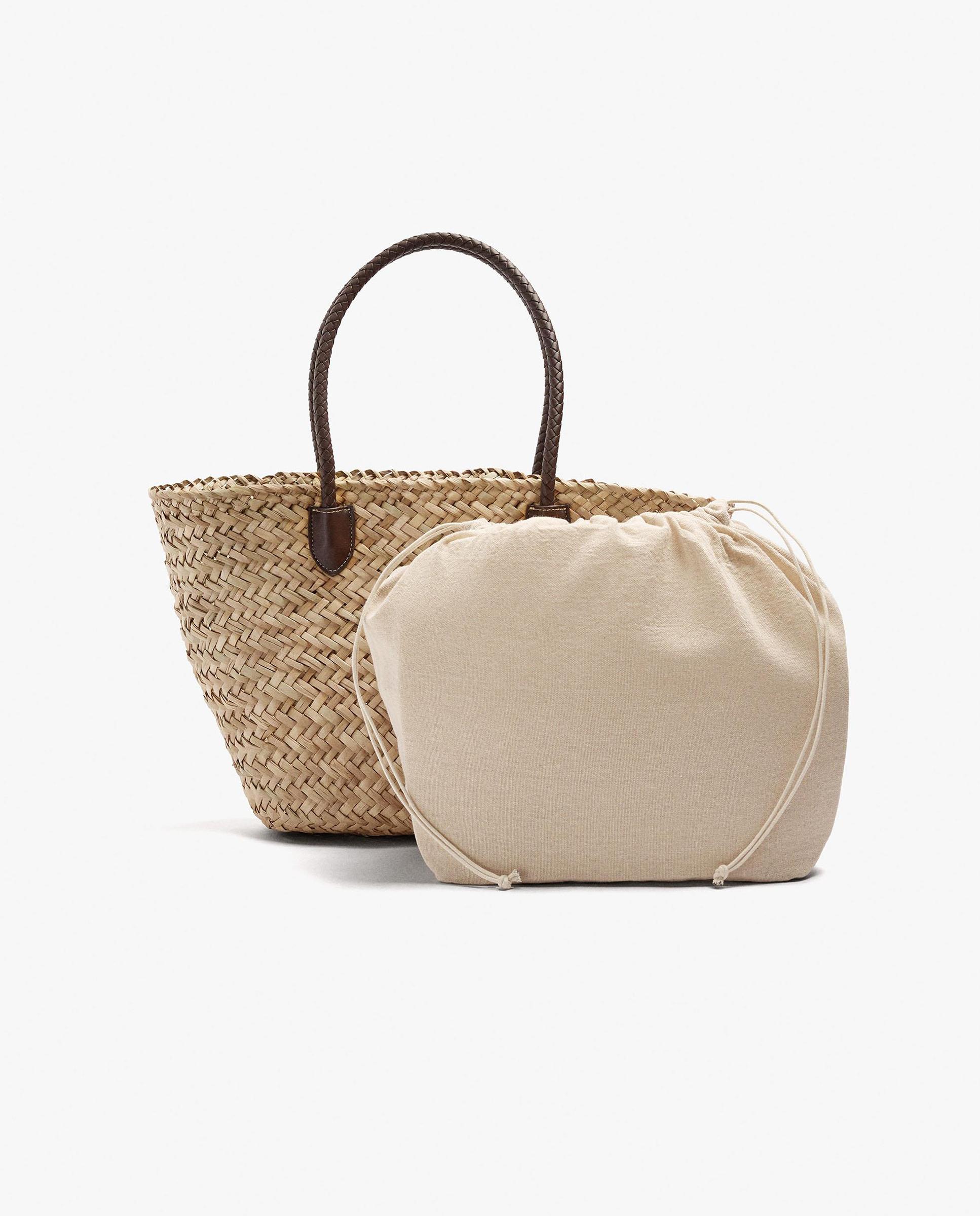 Shopper estilo rafia con cierre de cuerda en liso - Parfois - Natural Natural-3